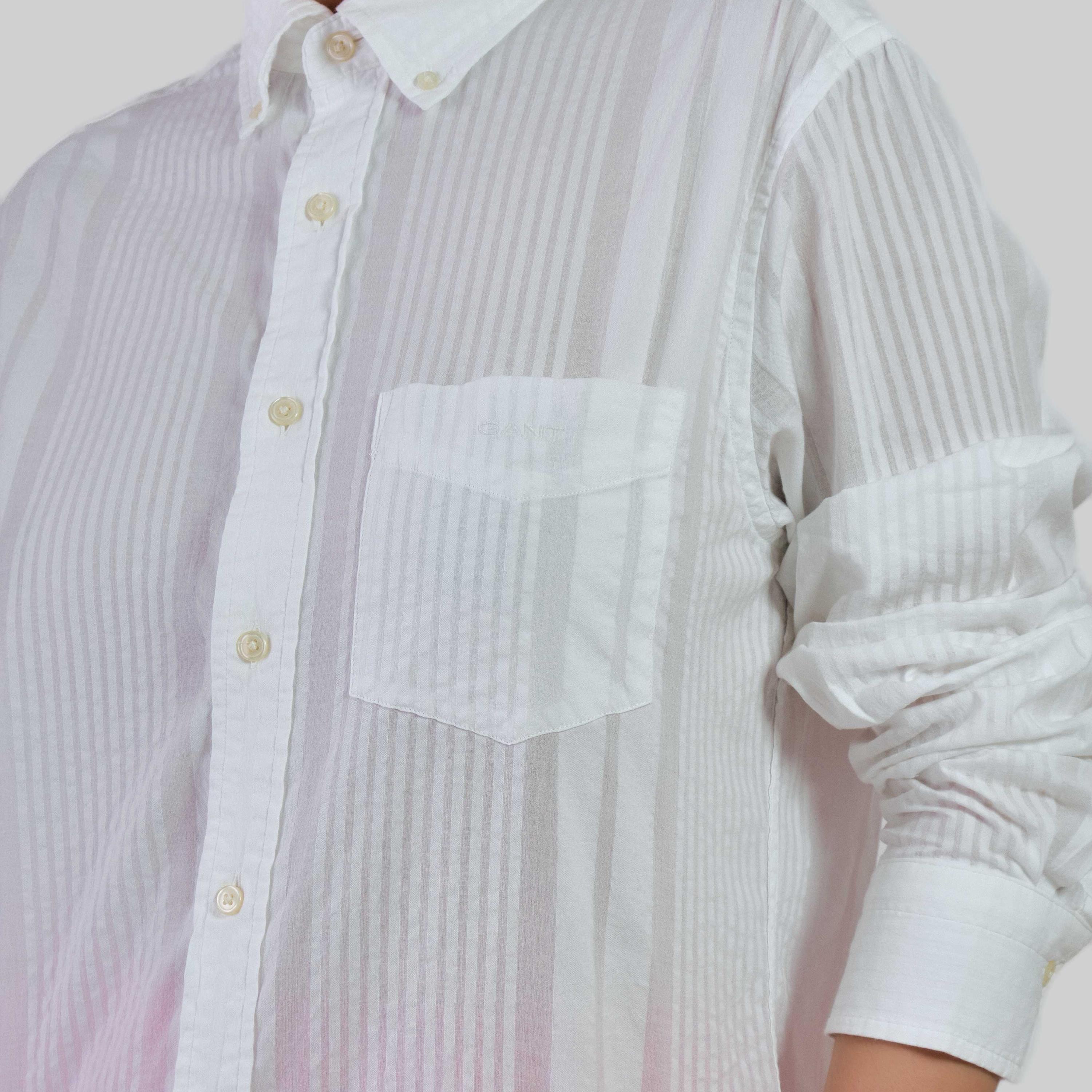 قميص نسائي مخطط بقصة عادية وأكمام طويلة وياقة بأزرار سفلية من Gant-women-clothing-shirtsandblouses-shirts-image-4