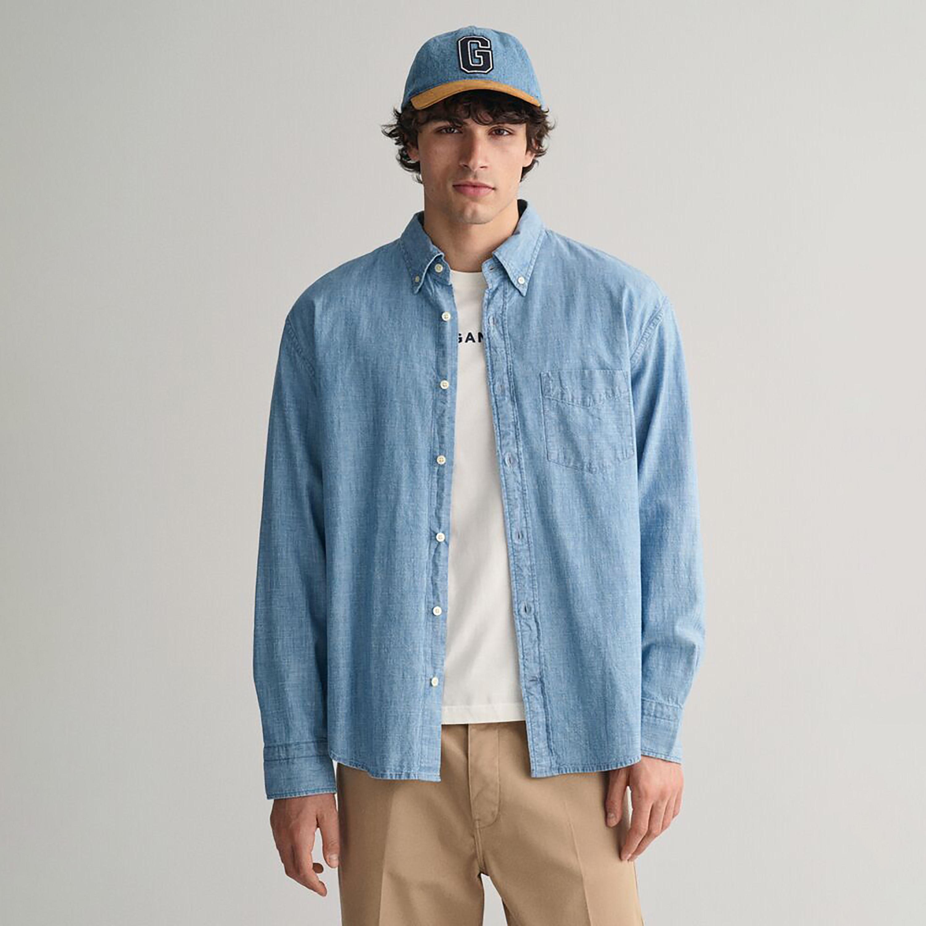 Gant Relaxed Fit Plain Button-Down Collar Long Sleeves Men's Shirt-men-clothing-shirts-image-1