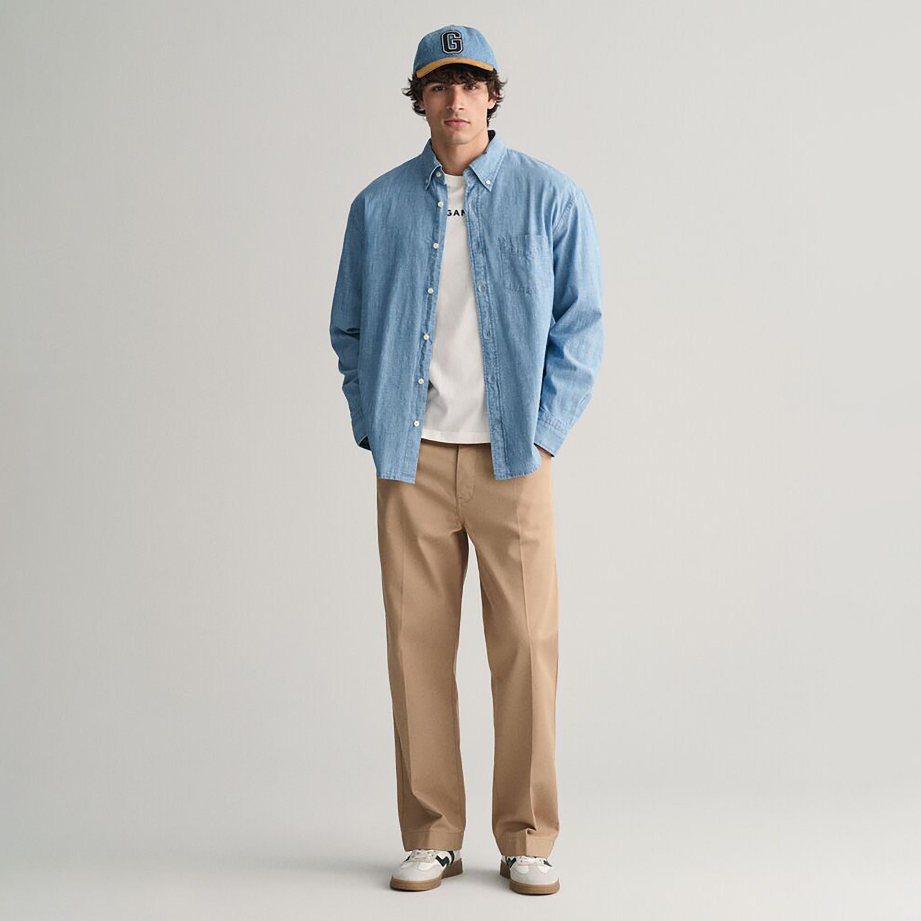 Gant Relaxed Fit Plain Button-Down Collar Long Sleeves Men's Shirt-men-clothing-shirts-image-3
