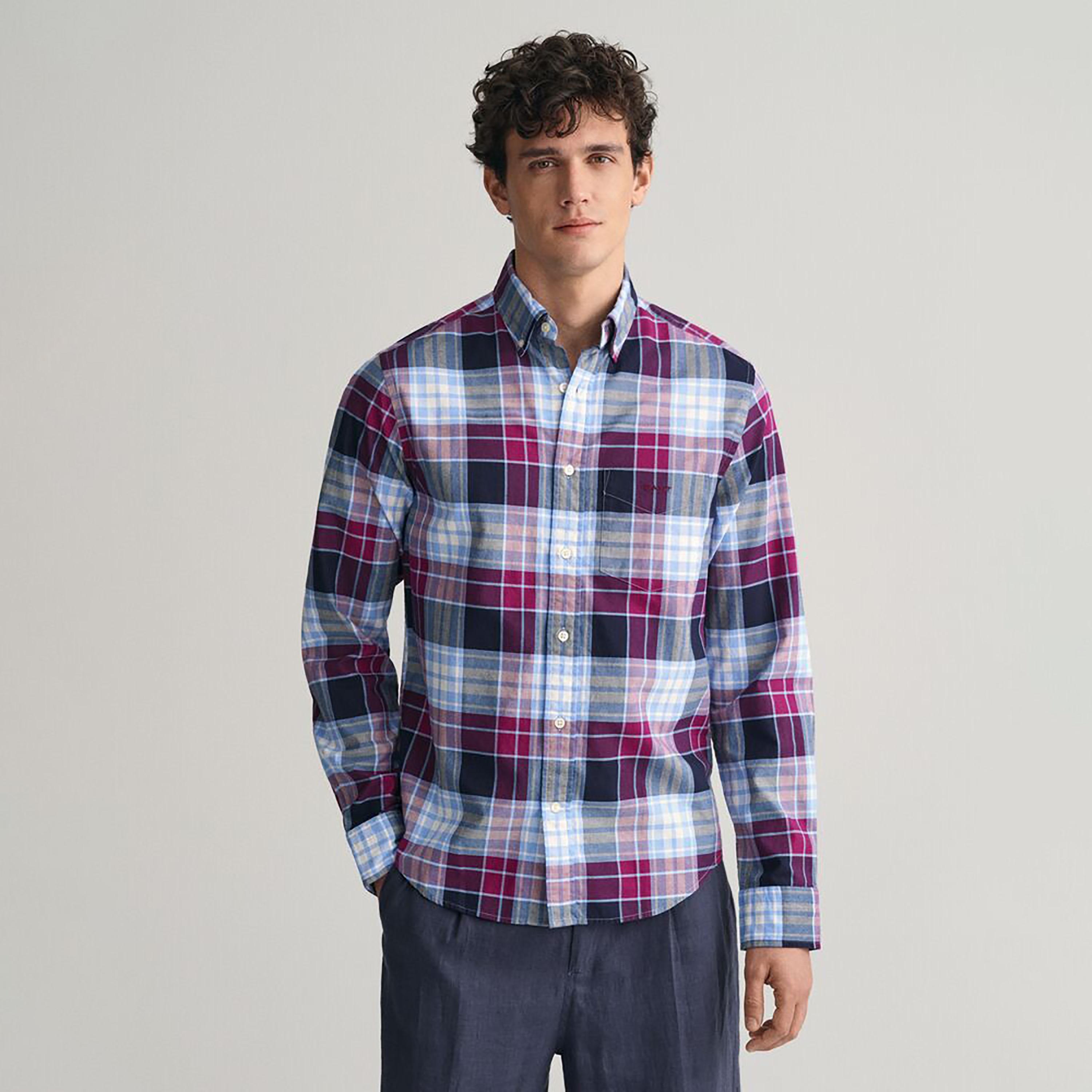 قميص رجالي بياقة طويلة بأكمام طويلة من تارتان بأكمام طويلة من غانت عادي القياس-men-clothing-shirts-image-6