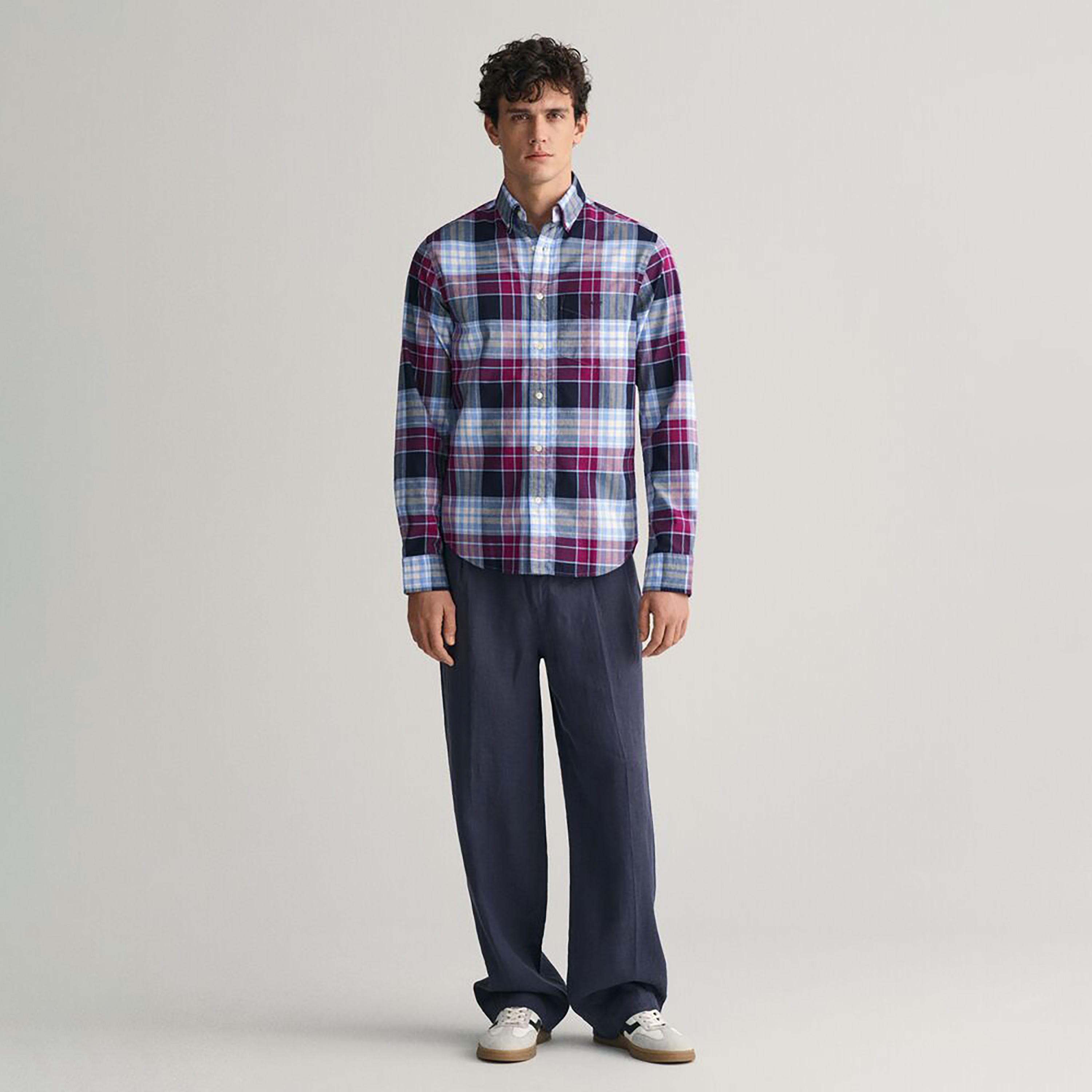 قميص رجالي بياقة طويلة بأكمام طويلة من تارتان بأكمام طويلة من غانت عادي القياس-men-clothing-shirts-image-8