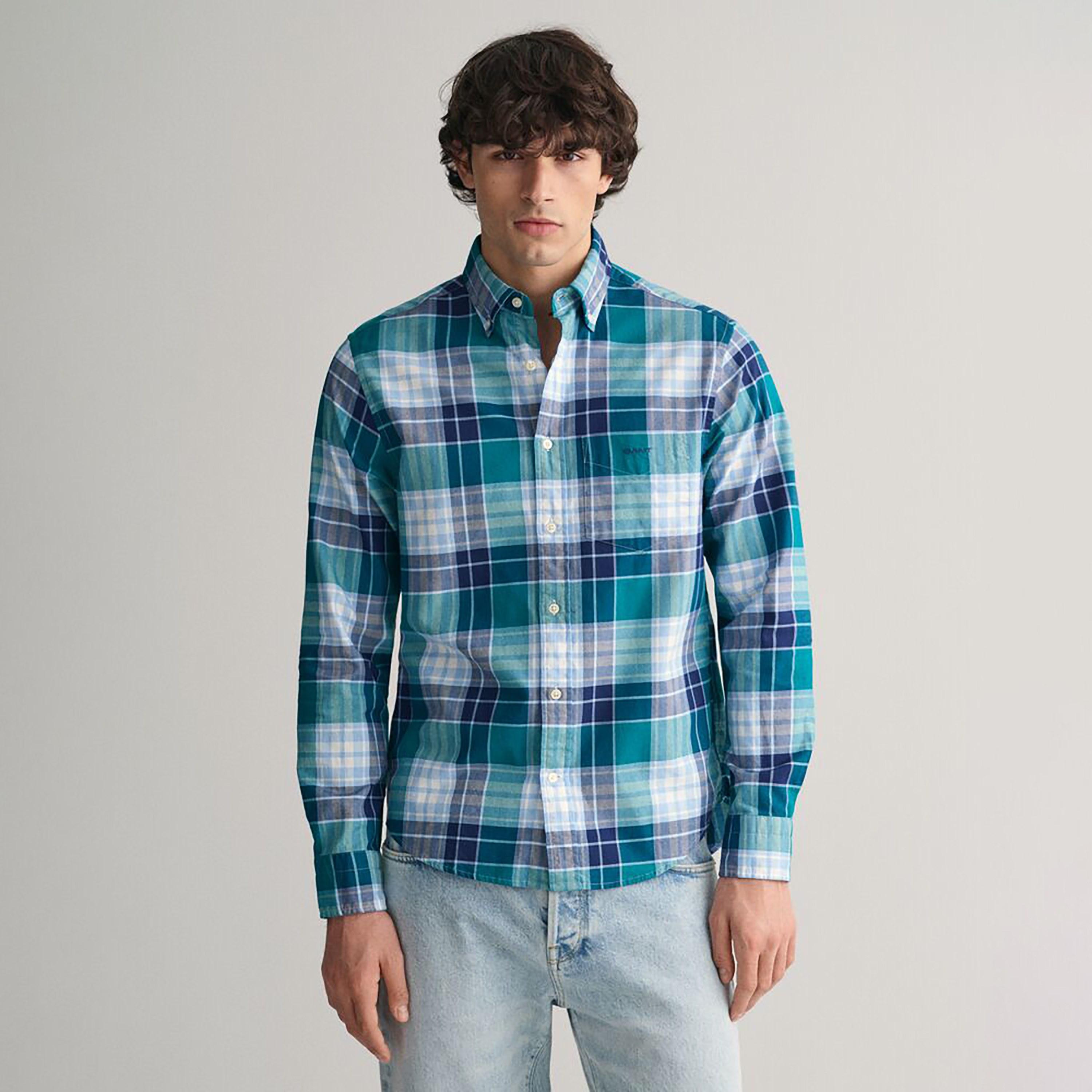 Gant Regular Fit Tartan Checked Button-Down Collar Long Sleeves Men's Shirt-men-clothing-shirts-image-1