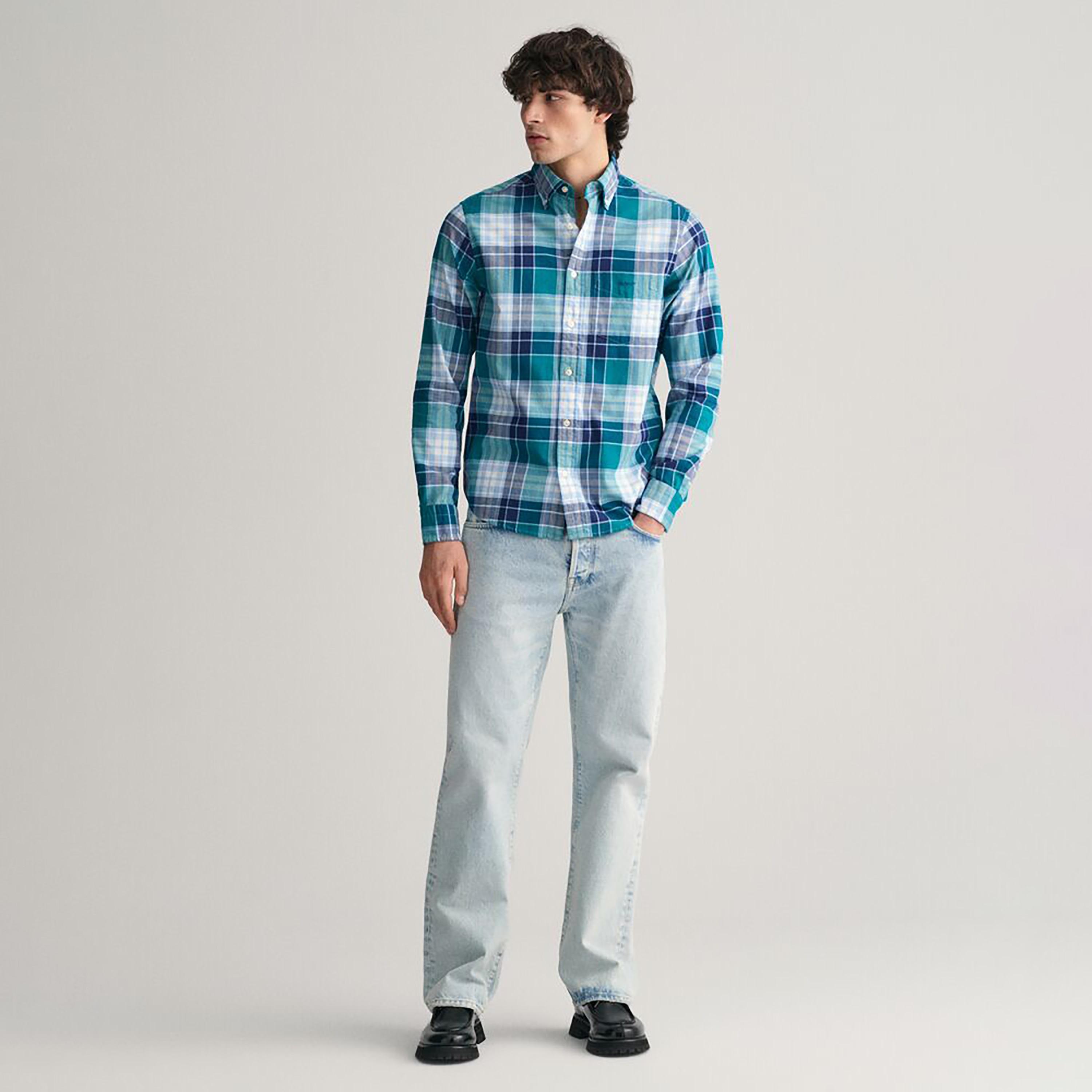 Gant Regular Fit Tartan Checked Button-Down Collar Long Sleeves Men's Shirt-men-clothing-shirts-image-3