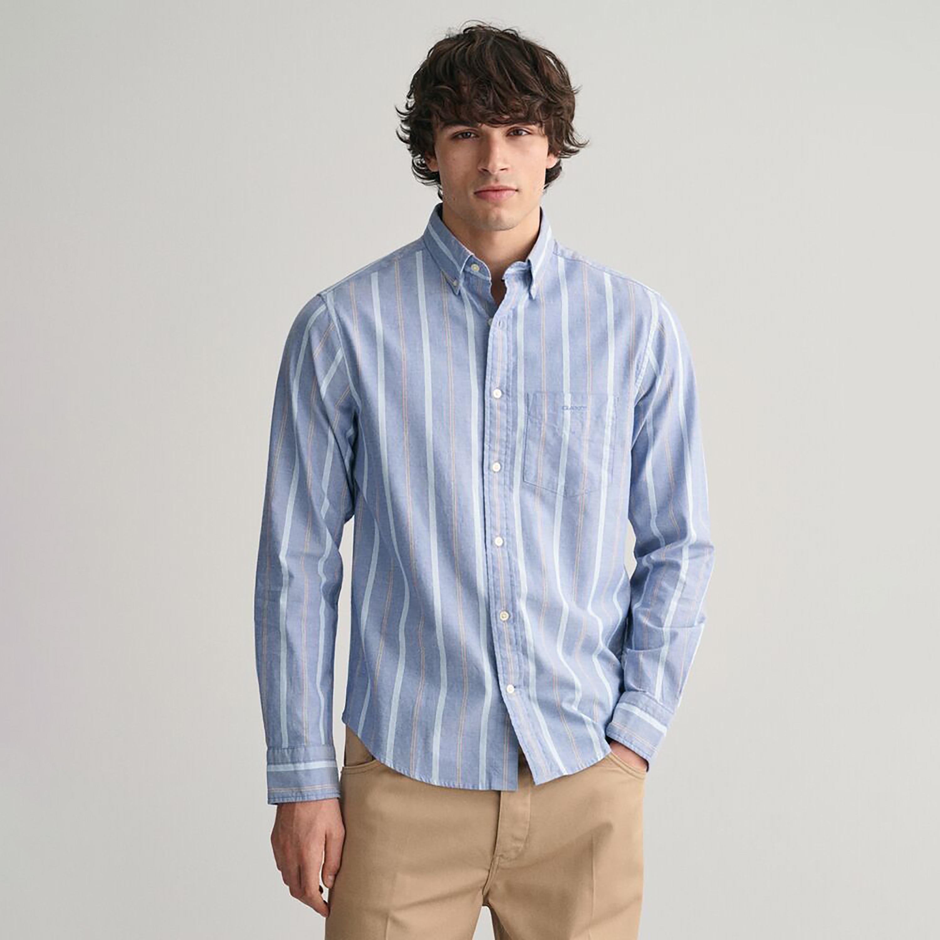 Gant Regular Fit Striped Button-Down Collar Long Sleeves Men's Shirt-men-clothing-shirts-image-6