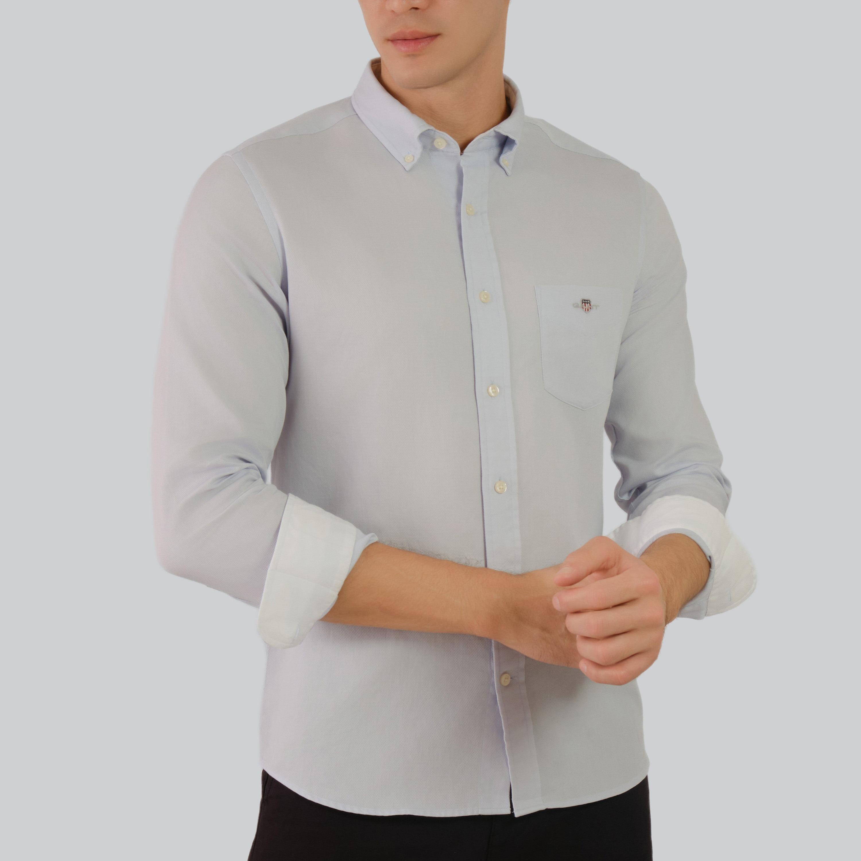 Gant Regular Fit Plain Button-Down Collar Long Sleeves Men's Shirt-men-clothing-shirts-image-6