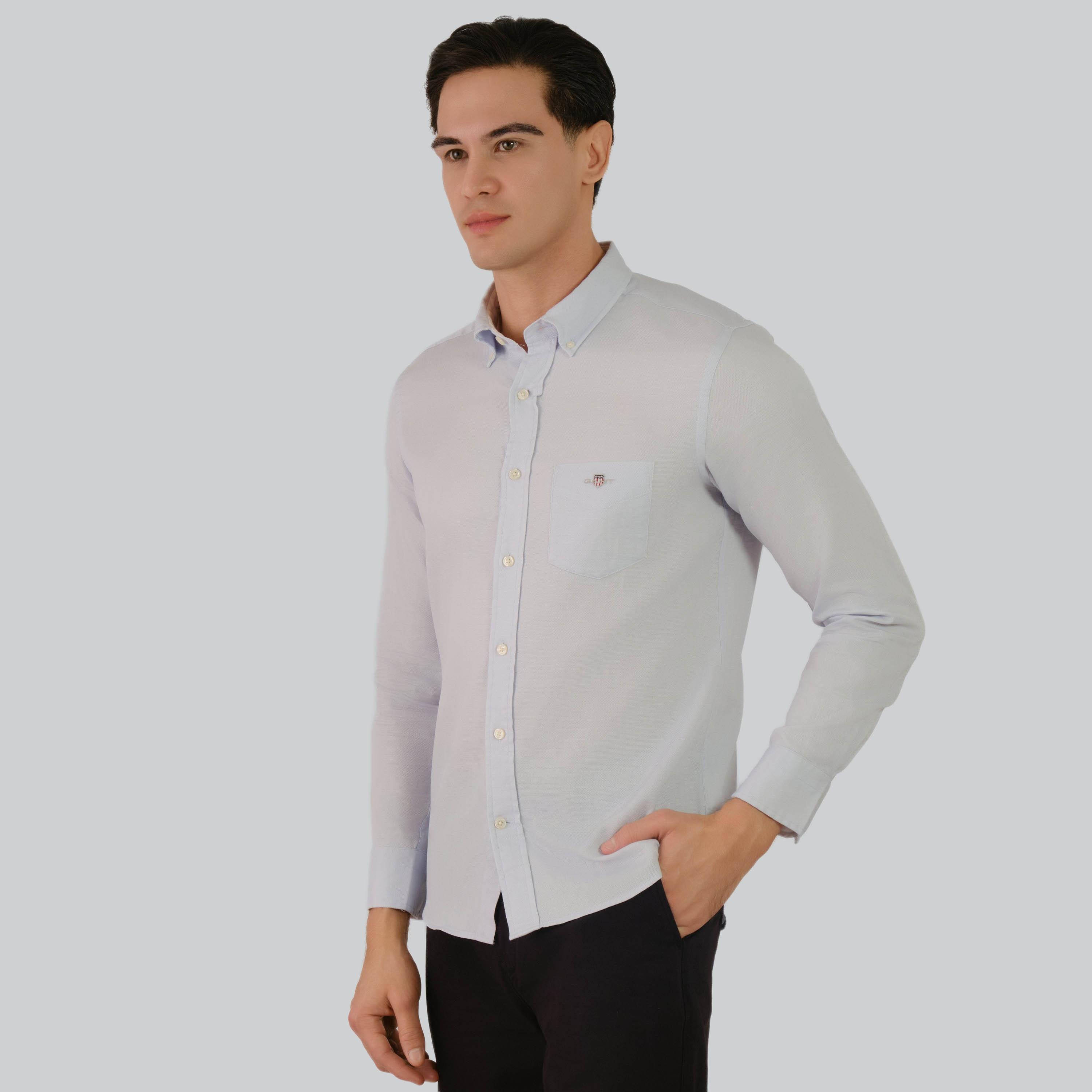 Gant Regular Fit Plain Button-Down Collar Long Sleeves Men's Shirt-men-clothing-shirts-image-8