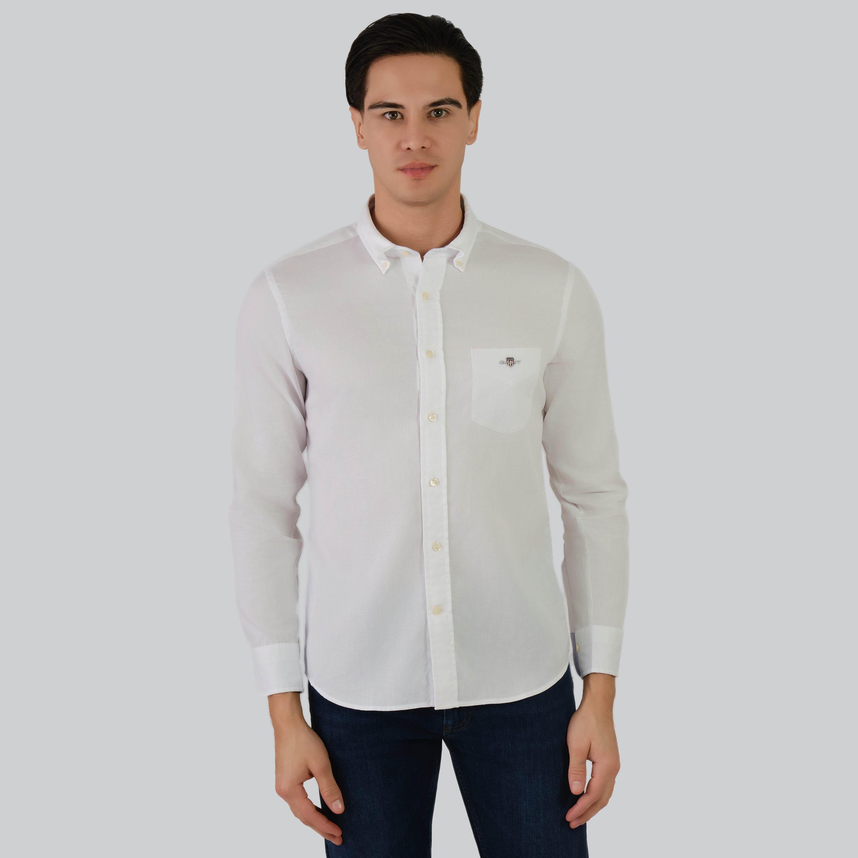 Gant Regular Fit Plain Button-Down Collar Long Sleeves Men's Shirt-men-clothing-shirts-image-1