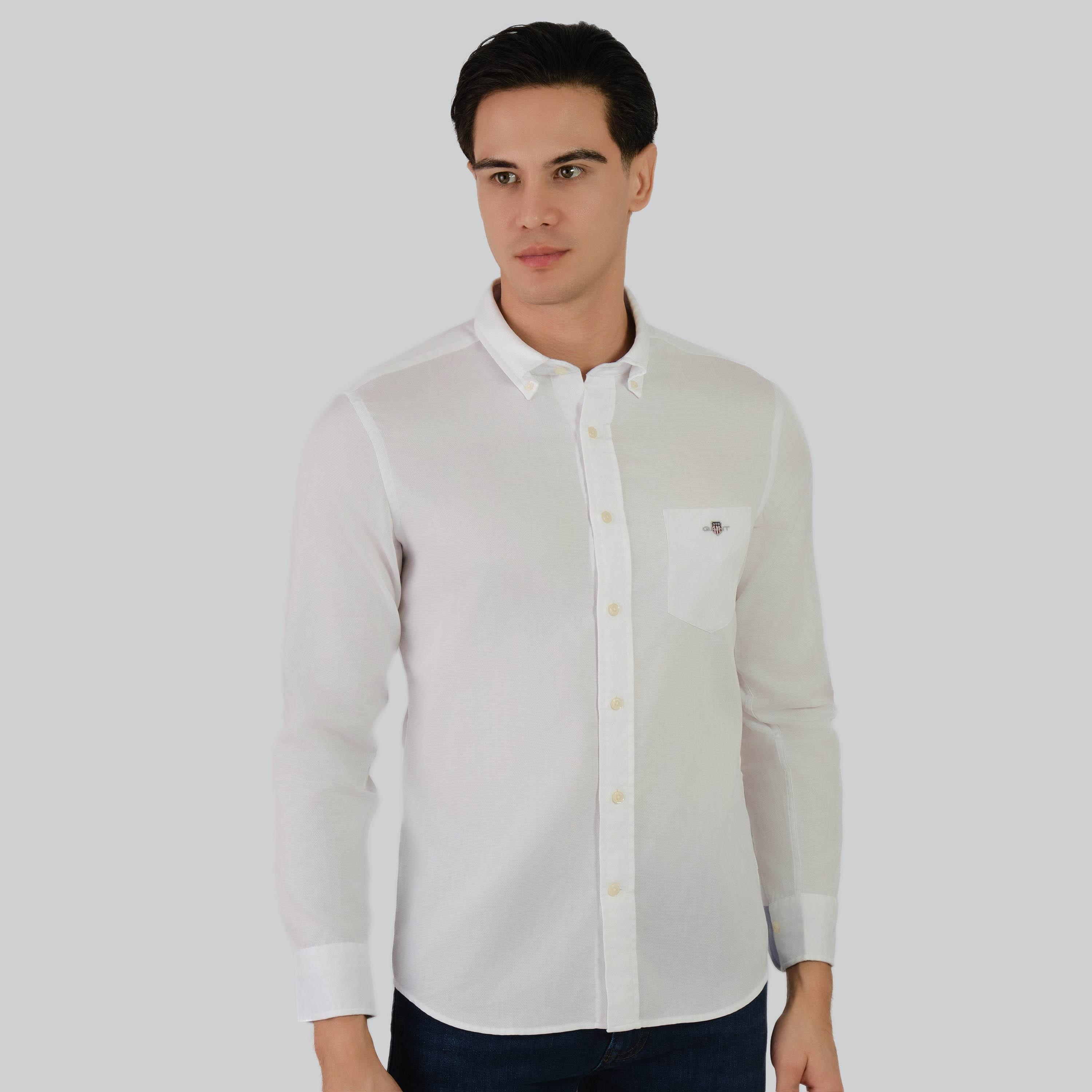 Gant Regular Fit Plain Button-Down Collar Long Sleeves Men's Shirt-men-clothing-shirts-image-3