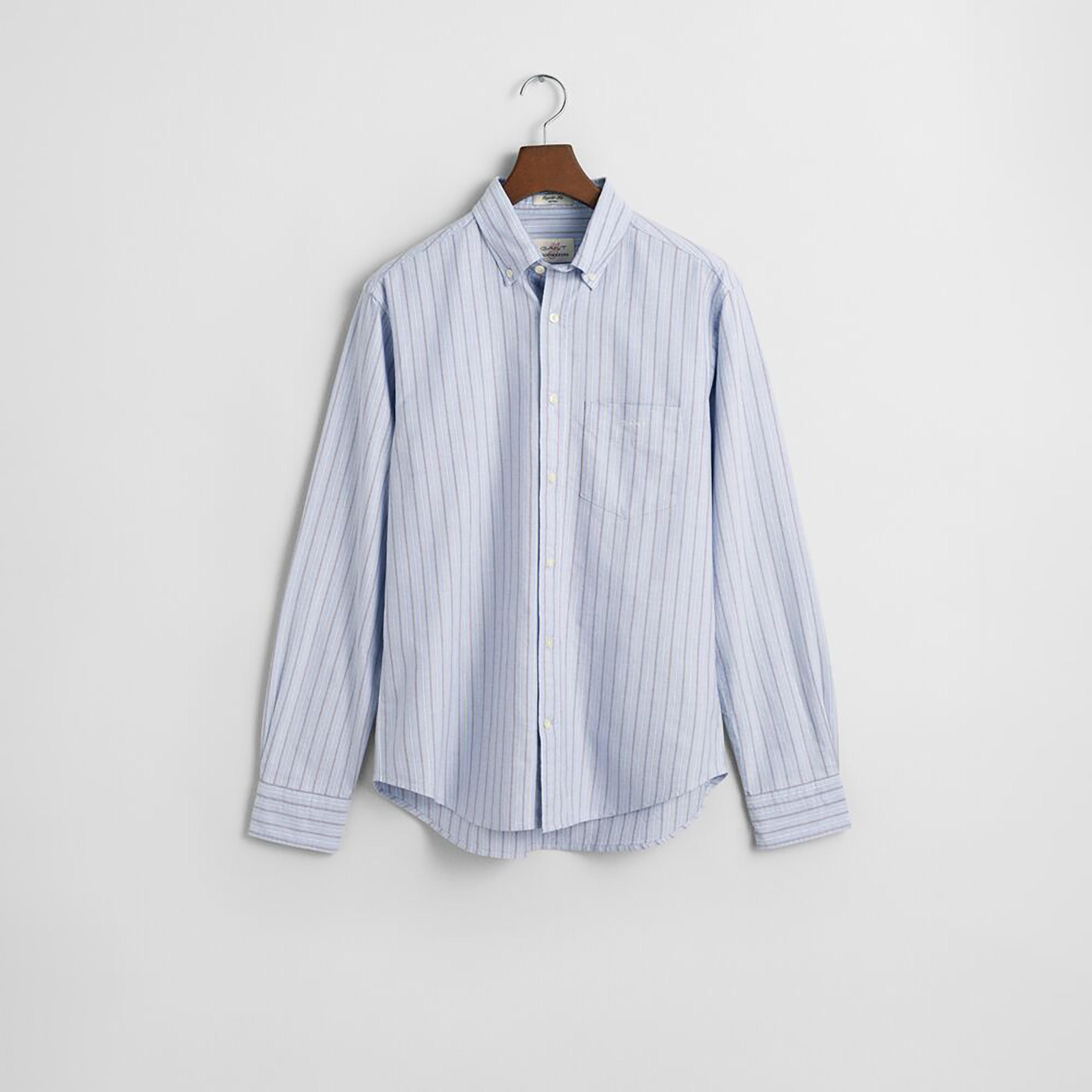قميص رجالي مخطط بقصة عادية وأكمام طويلة وياقة بأزرار سفلية من Gant-men-clothing-shirts-image-5