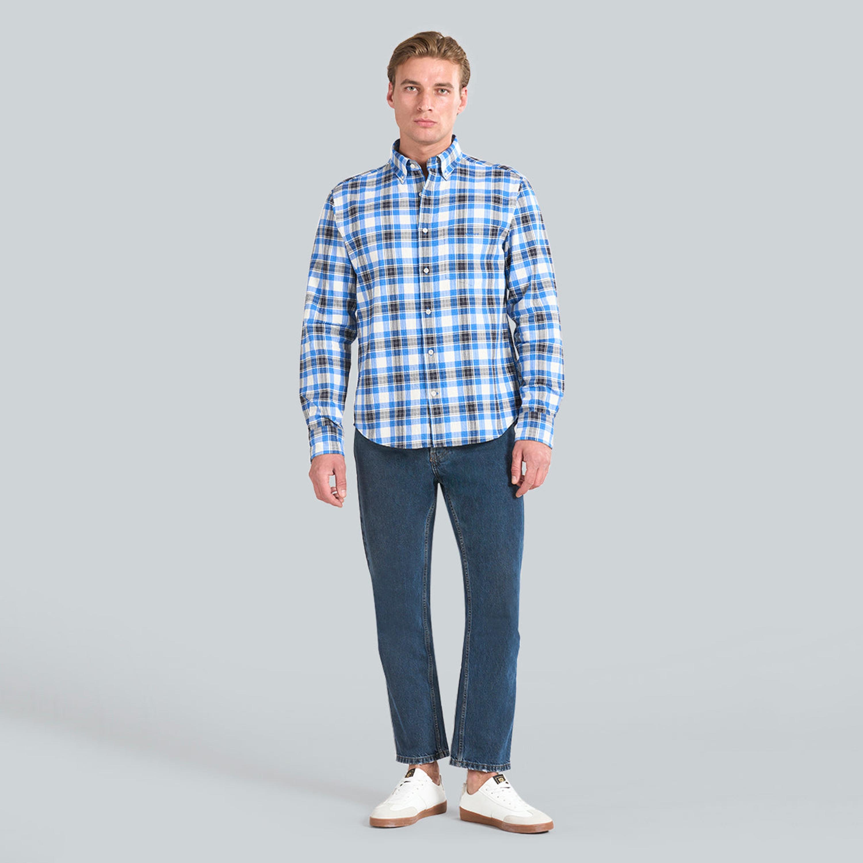 Gant Regular Fit Checked Button-Down Collar Long Sleeves Men's Shirt-men-clothing-shirts-image-2