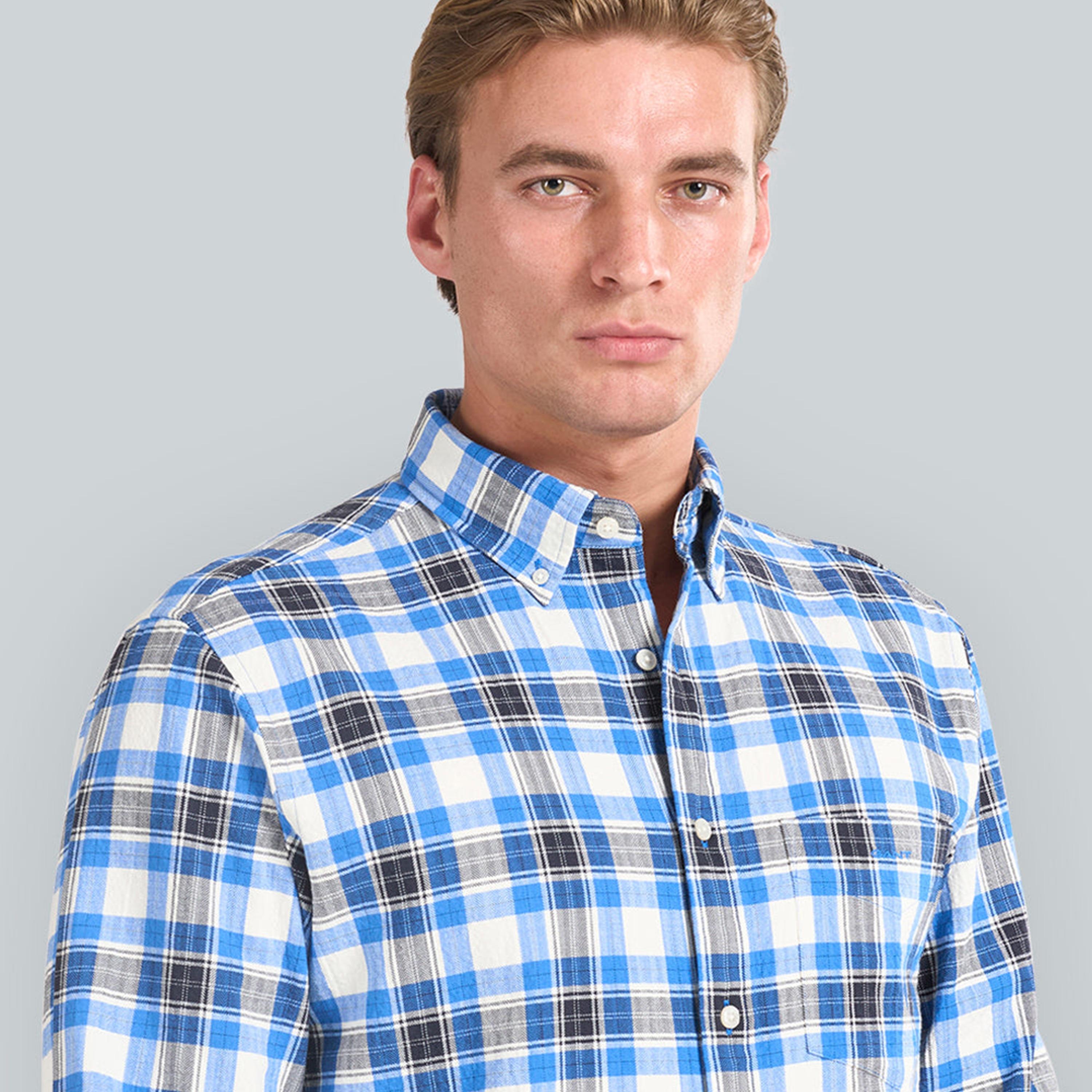 قميص رجالي بقصة عادية بياقة بأزرار سفلية كاروهات وأكمام طويلة من جانت.-men-clothing-shirts-image-3