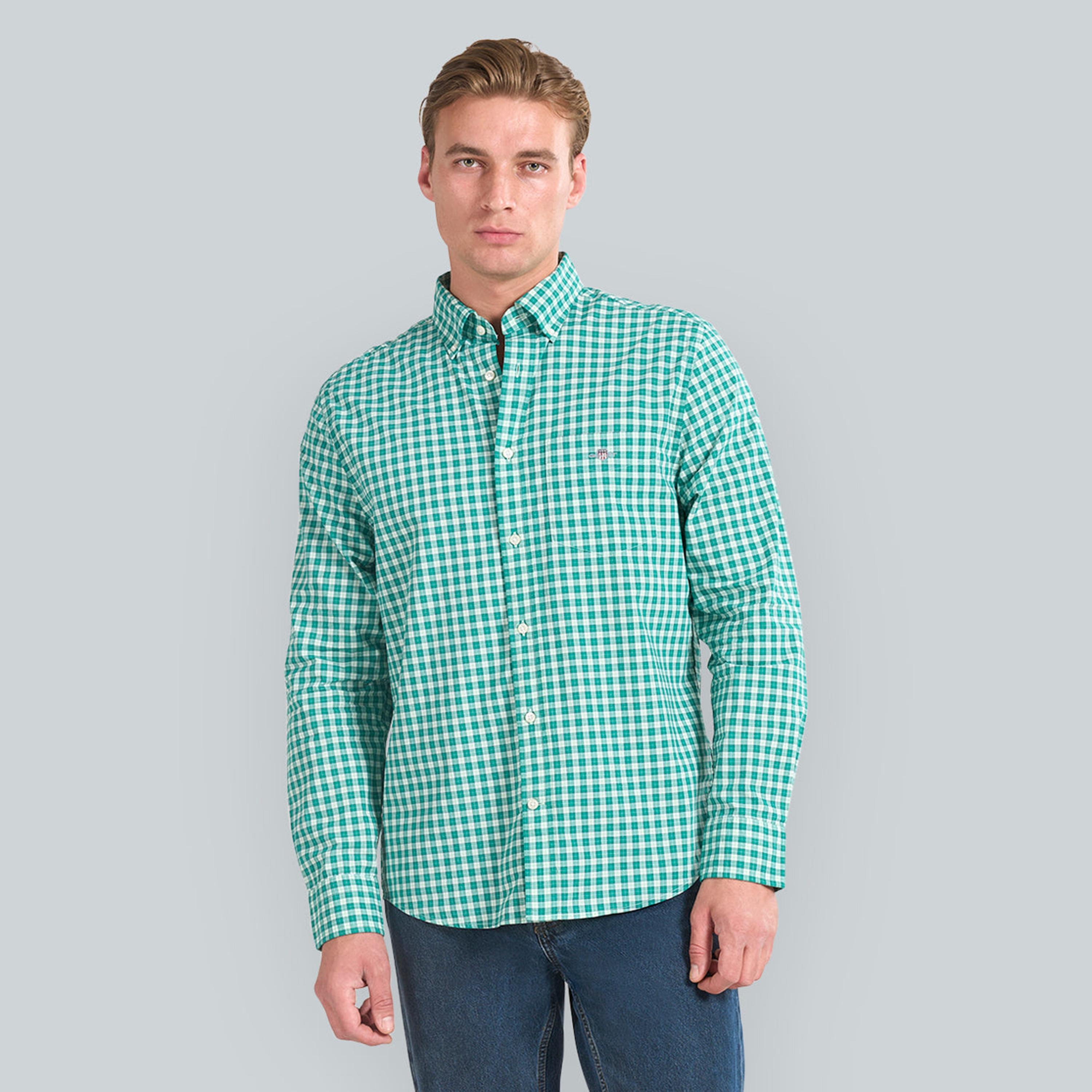 Gant Checked Regular Fit Long Sleeves Poplin Button-Down Collar Men's Shirt-men-clothing-shirts-image-1