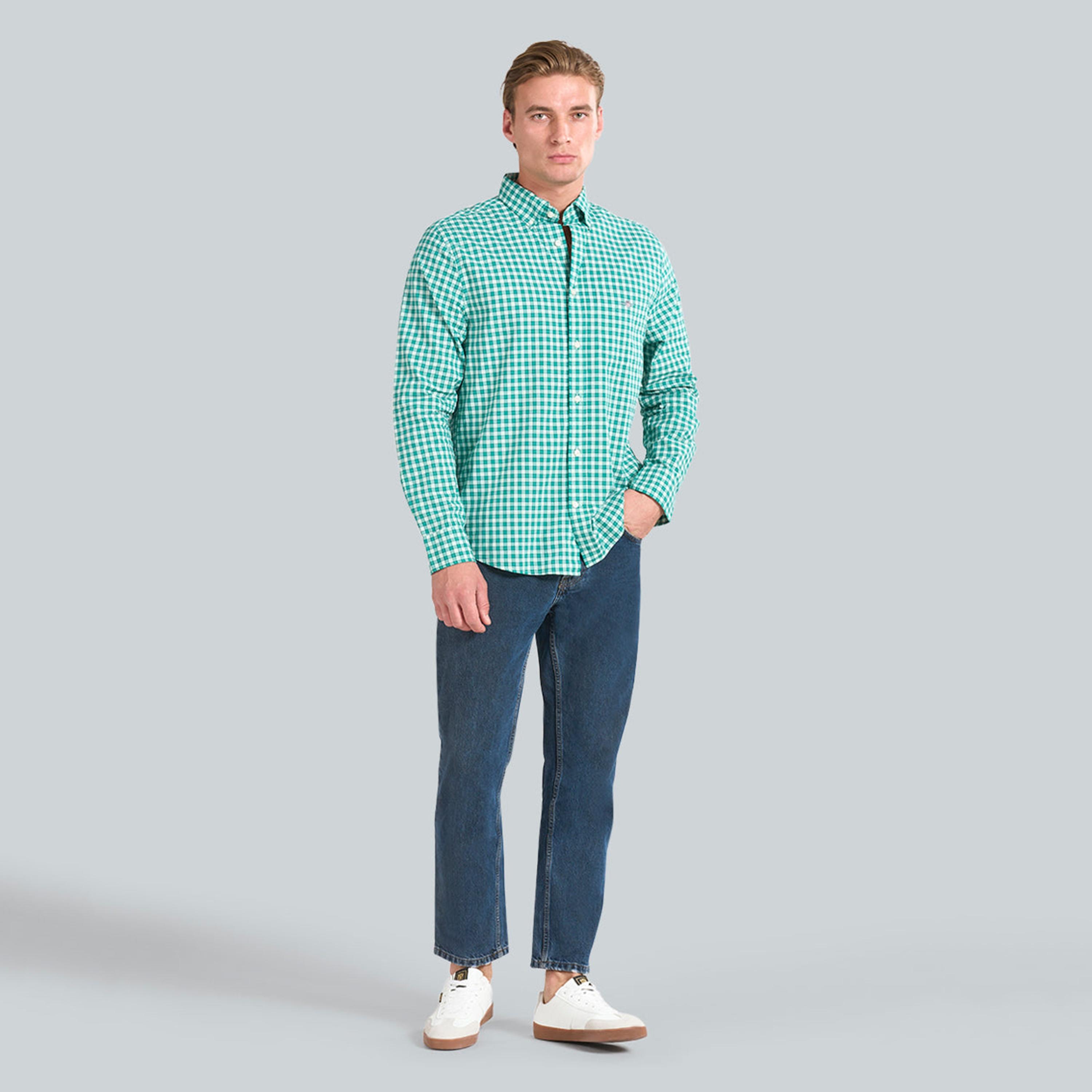 Gant Checked Regular Fit Long Sleeves Poplin Button-Down Collar Men's Shirt-men-clothing-shirts-image-3