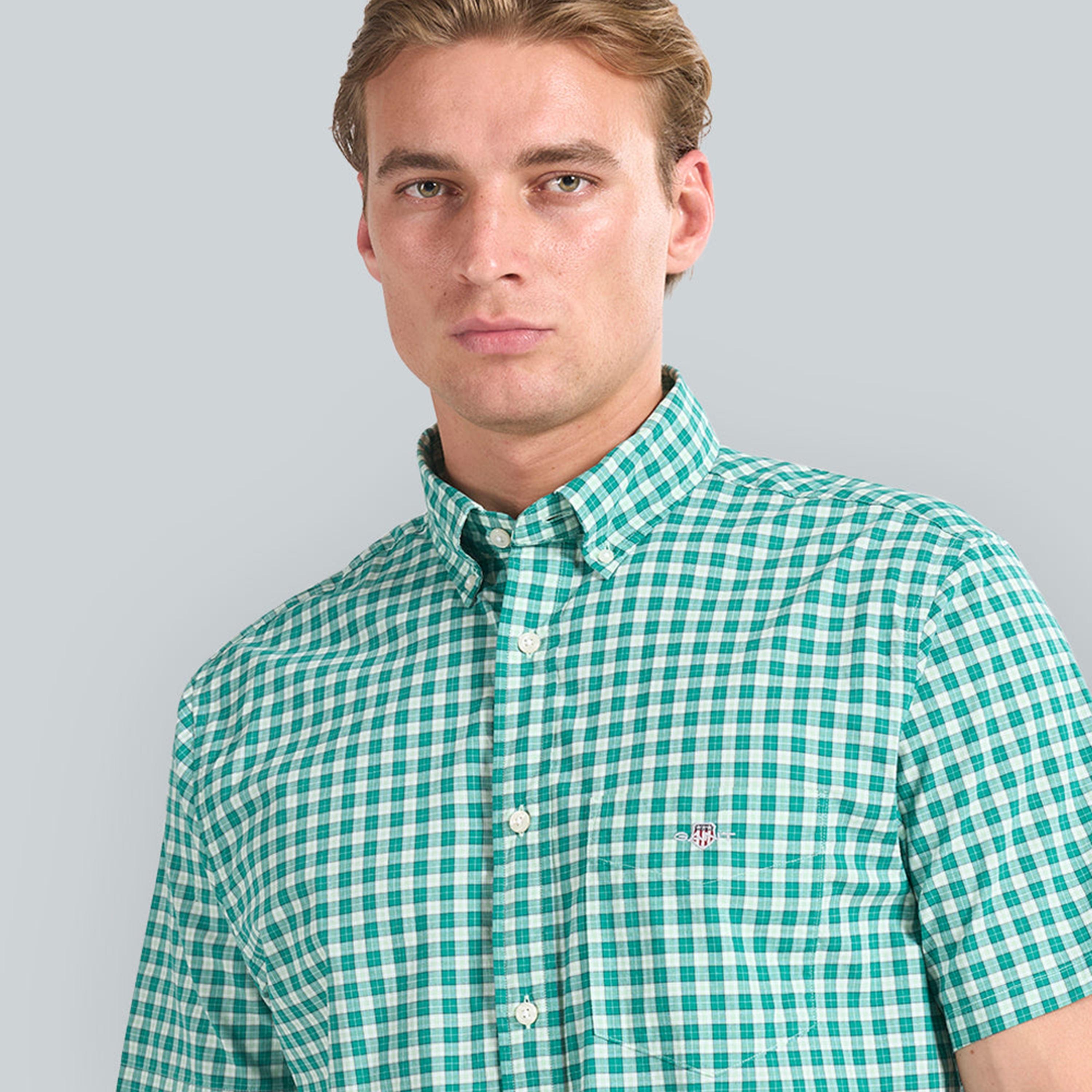 قميص رجالي بقصة عادية بياقة بأزرار سفلية كاروهات وأكمام قصيرة من جانت.-men-clothing-shirts-image-2
