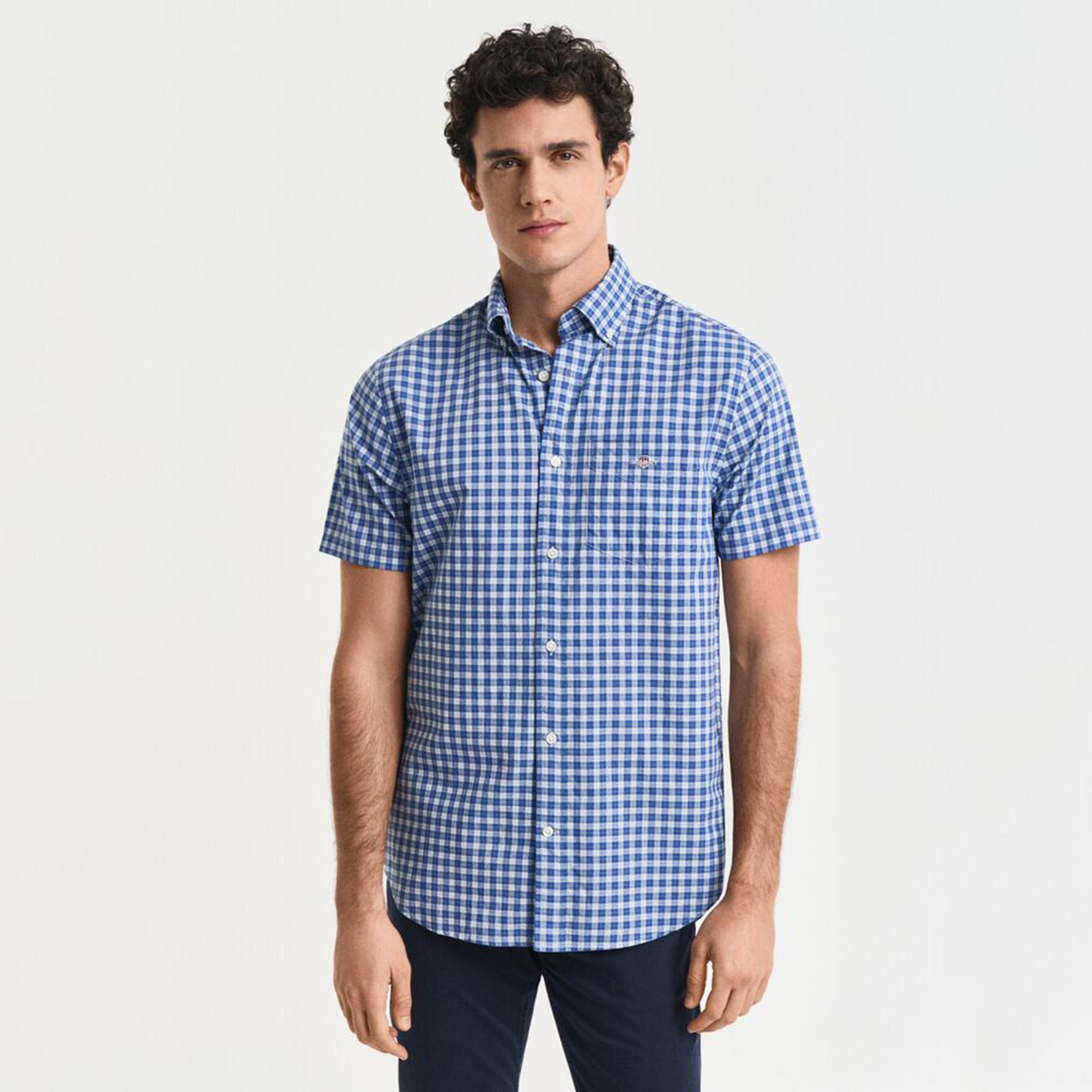 قميص رجالي بقصة عادية بياقة بأزرار سفلية كاروهات وأكمام قصيرة من جانت.-men-clothing-shirts-image-5