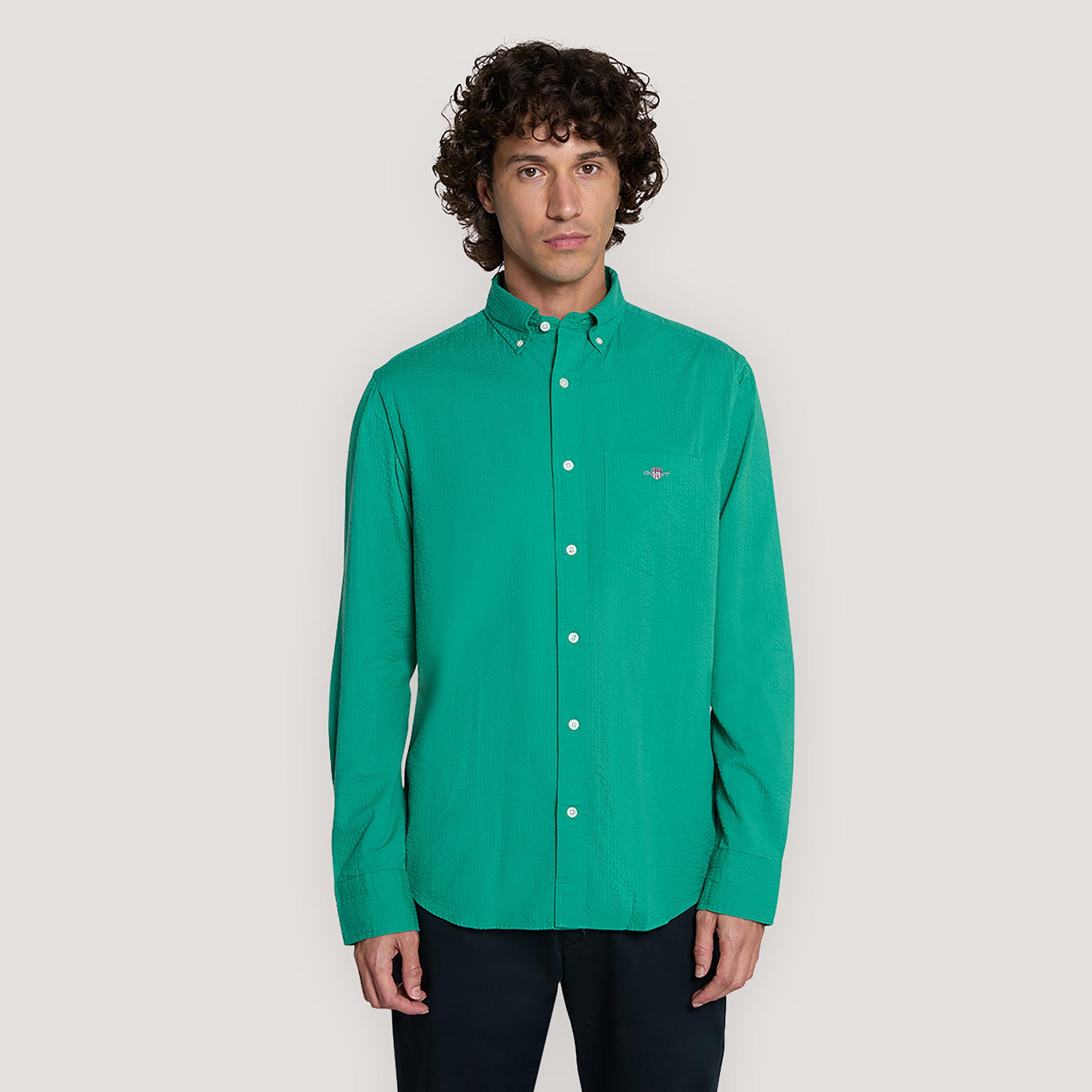 Gant Textured Regular Fit Long Sleeves Seersucker Button-Down Collar Men's Shirt-men-clothing-shirts-image-1
