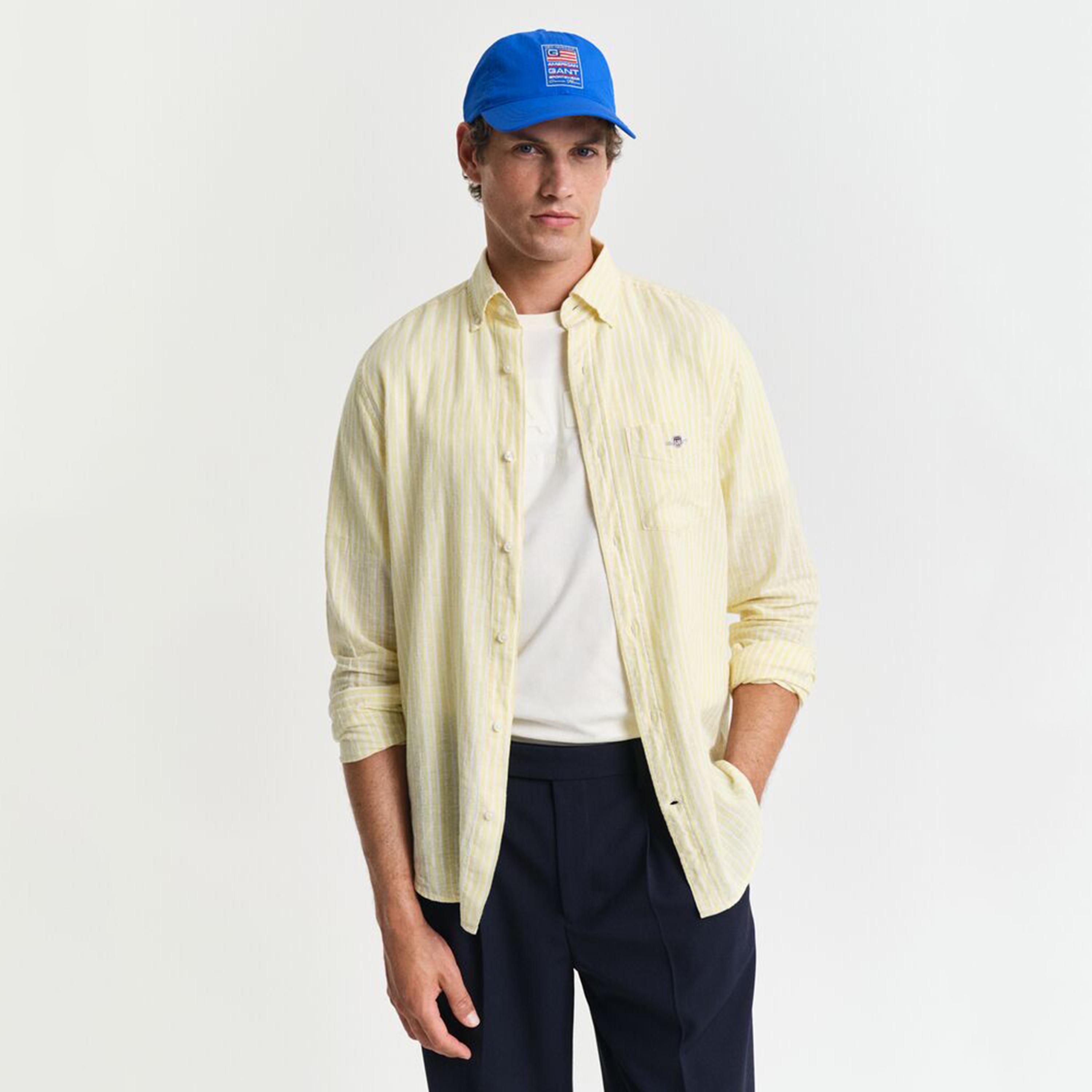 قميص رجالي مخطط من مزيج الكتان بقصة عادية وياقة وأزرار وأكمام طويلة من جانت-men-clothing-shirts-image-5
