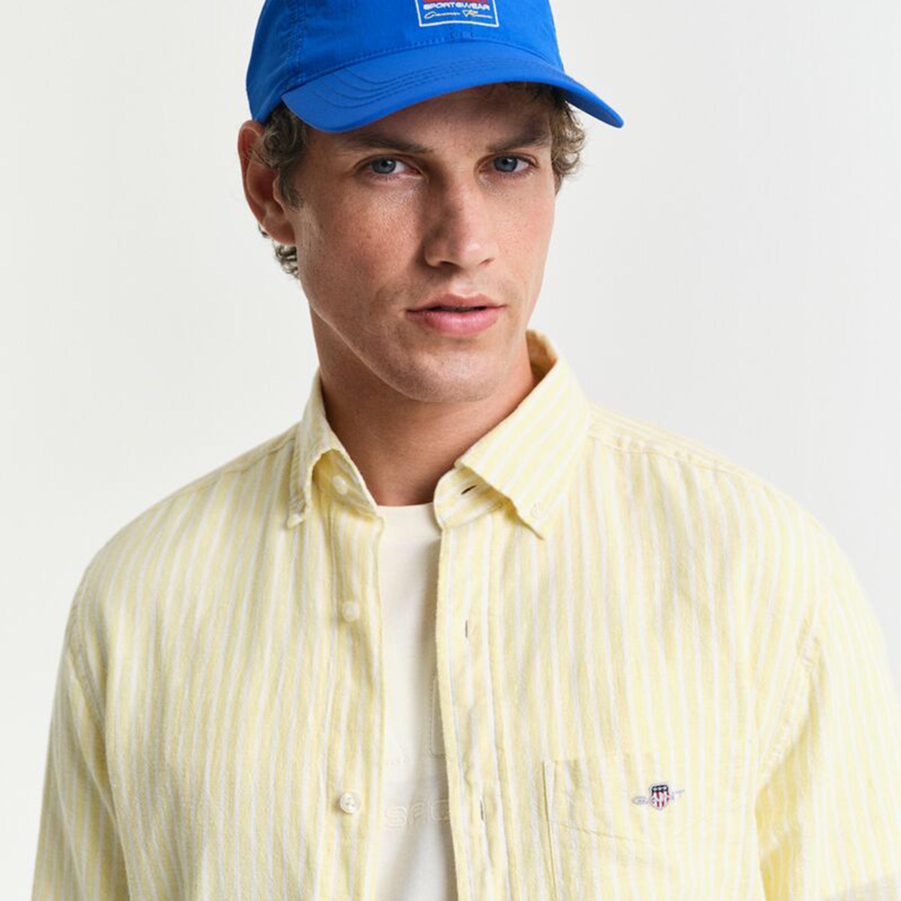 قميص رجالي مخطط من مزيج الكتان بقصة عادية وياقة وأزرار وأكمام طويلة من جانت-men-clothing-shirts-image-6