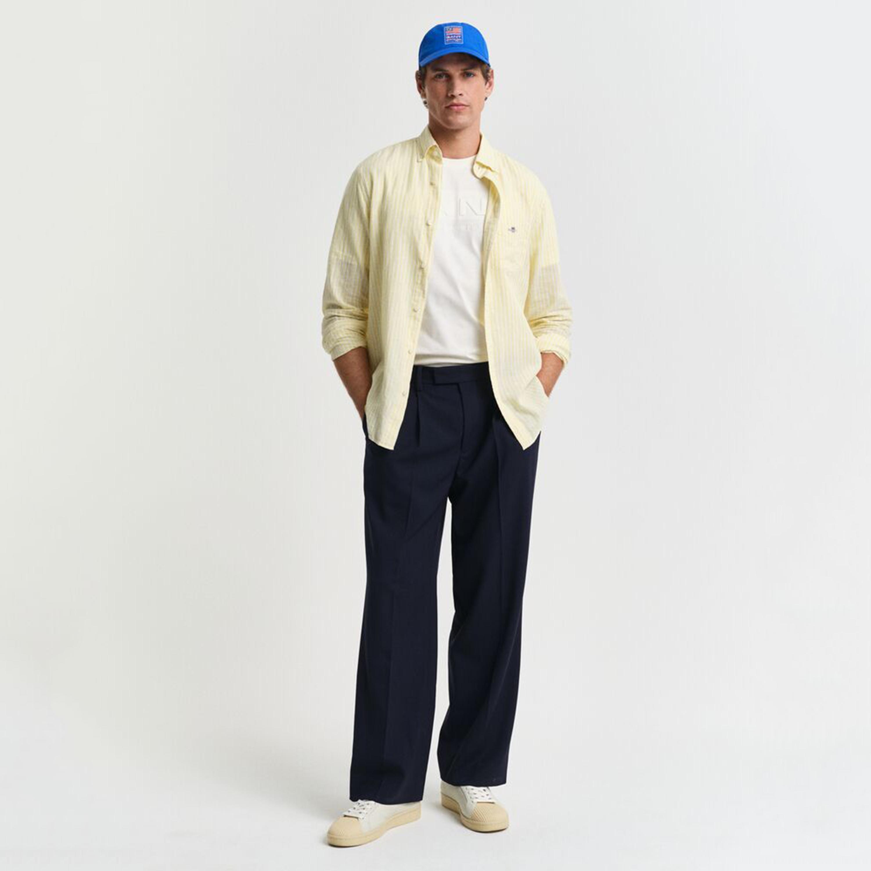 قميص رجالي مخطط من مزيج الكتان بقصة عادية وياقة وأزرار وأكمام طويلة من جانت-men-clothing-shirts-image-7