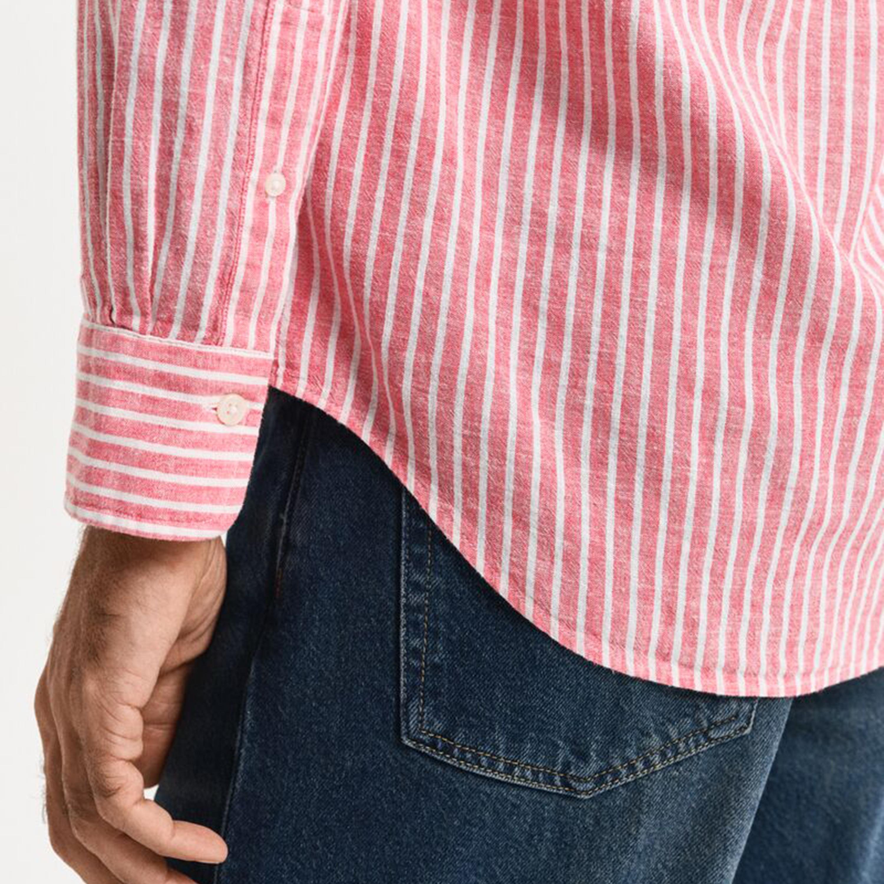 قميص رجالي مخطط من مزيج الكتان بقصة عادية وياقة وأزرار وأكمام طويلة من جانت-men-clothing-shirts-image-2