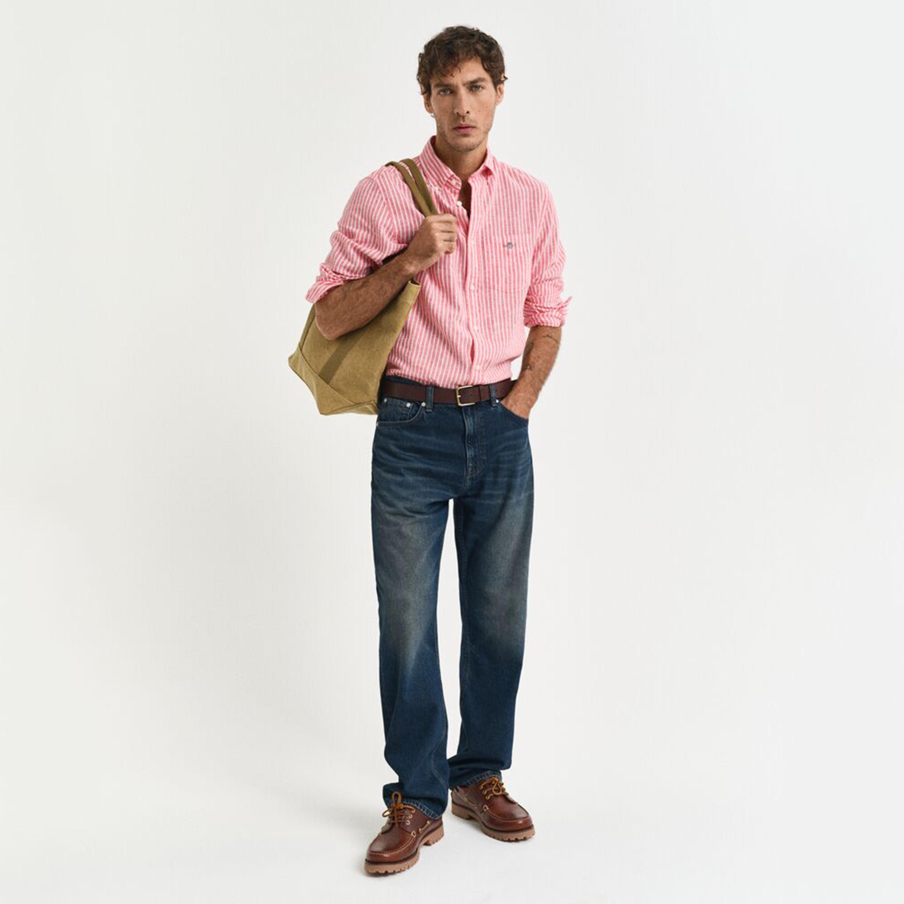 قميص رجالي مخطط من مزيج الكتان بقصة عادية وياقة وأزرار وأكمام طويلة من جانت-men-clothing-shirts-image-3