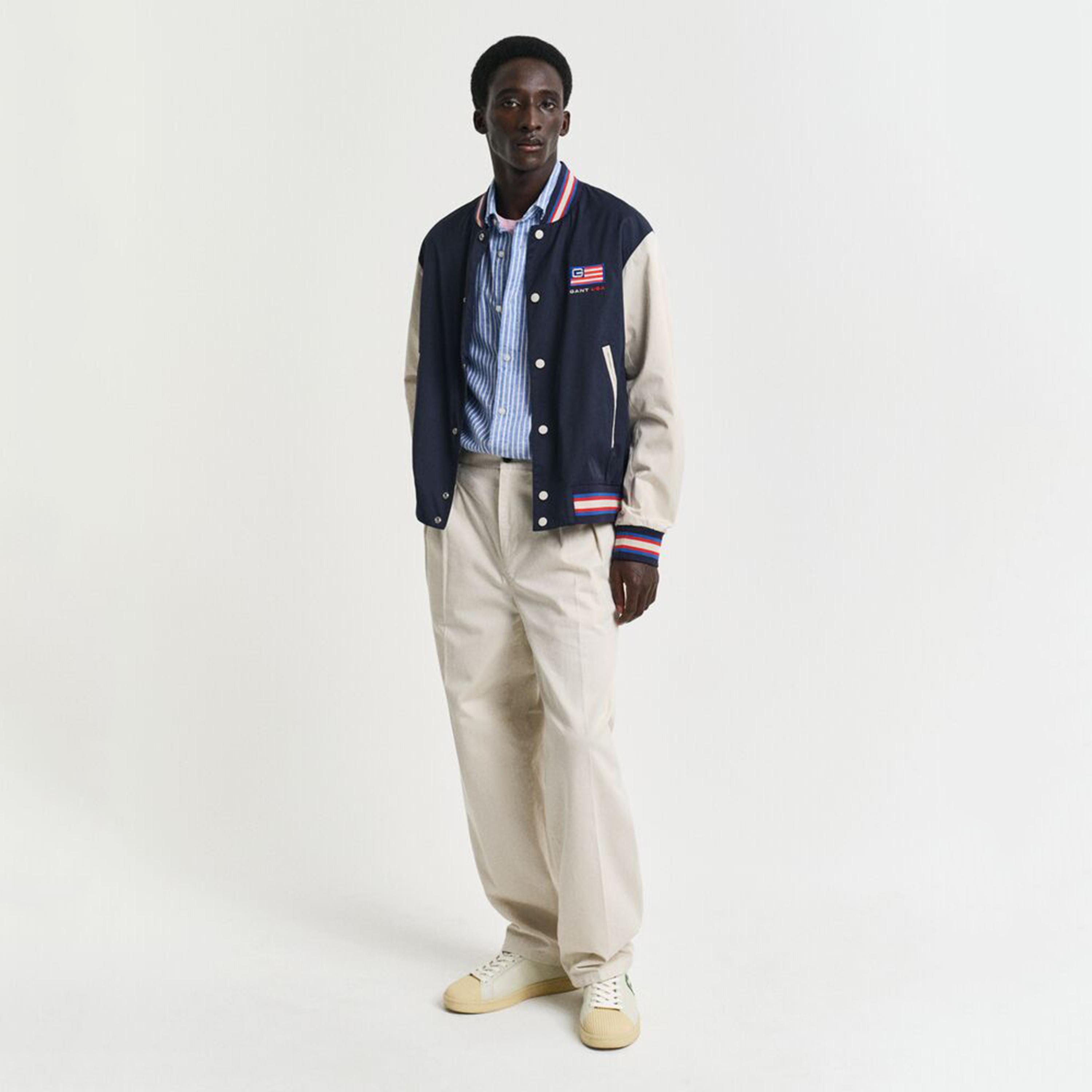 قميص رجالي مخطط من مزيج الكتان بقصة عادية وياقة وأزرار وأكمام قصيرة من جانت-men-clothing-shirts-image-7