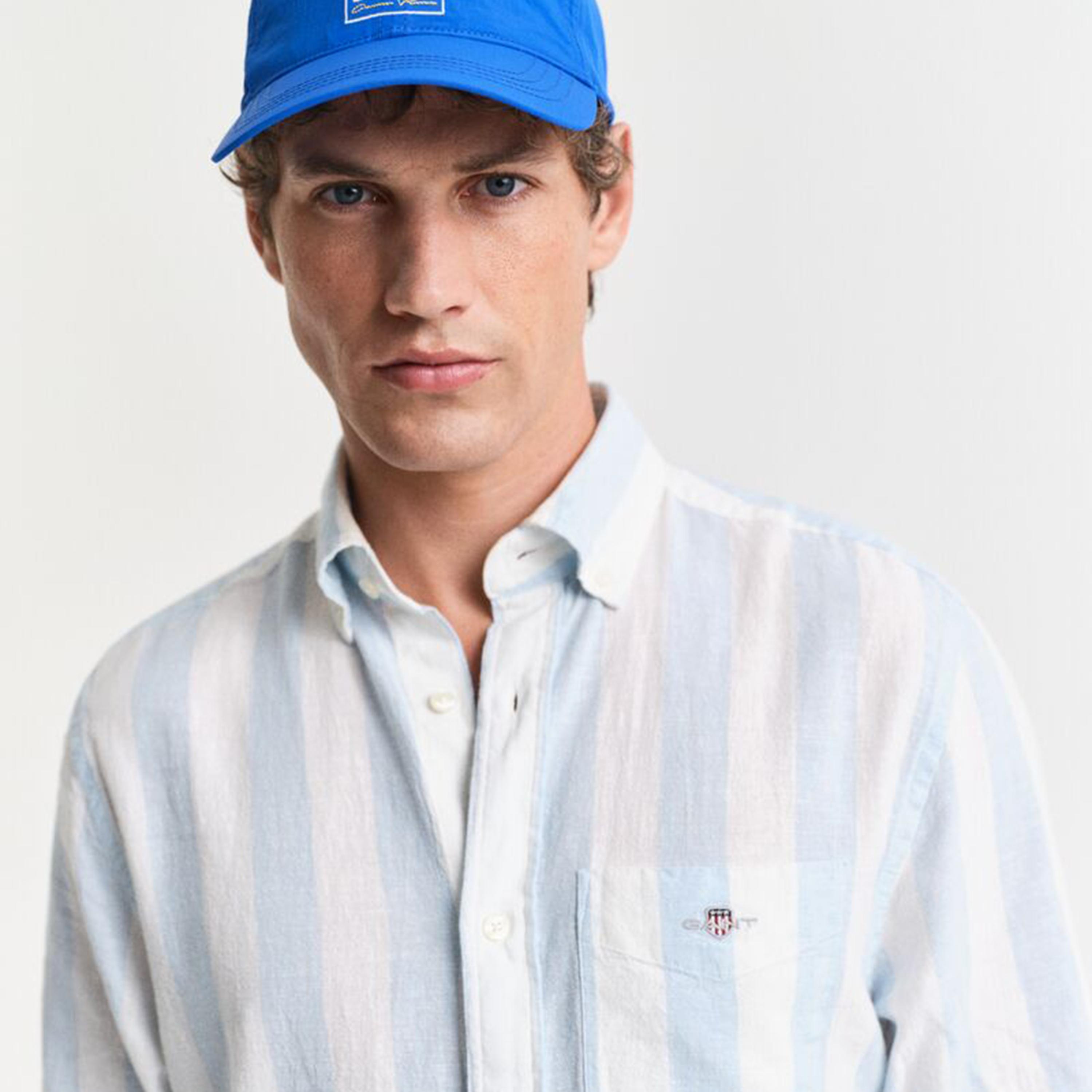 قميص رجالي مخطط من مزيج الكتان بقصة عادية وياقة وأزرار وأكمام طويلة من جانت-men-clothing-shirts-image-2