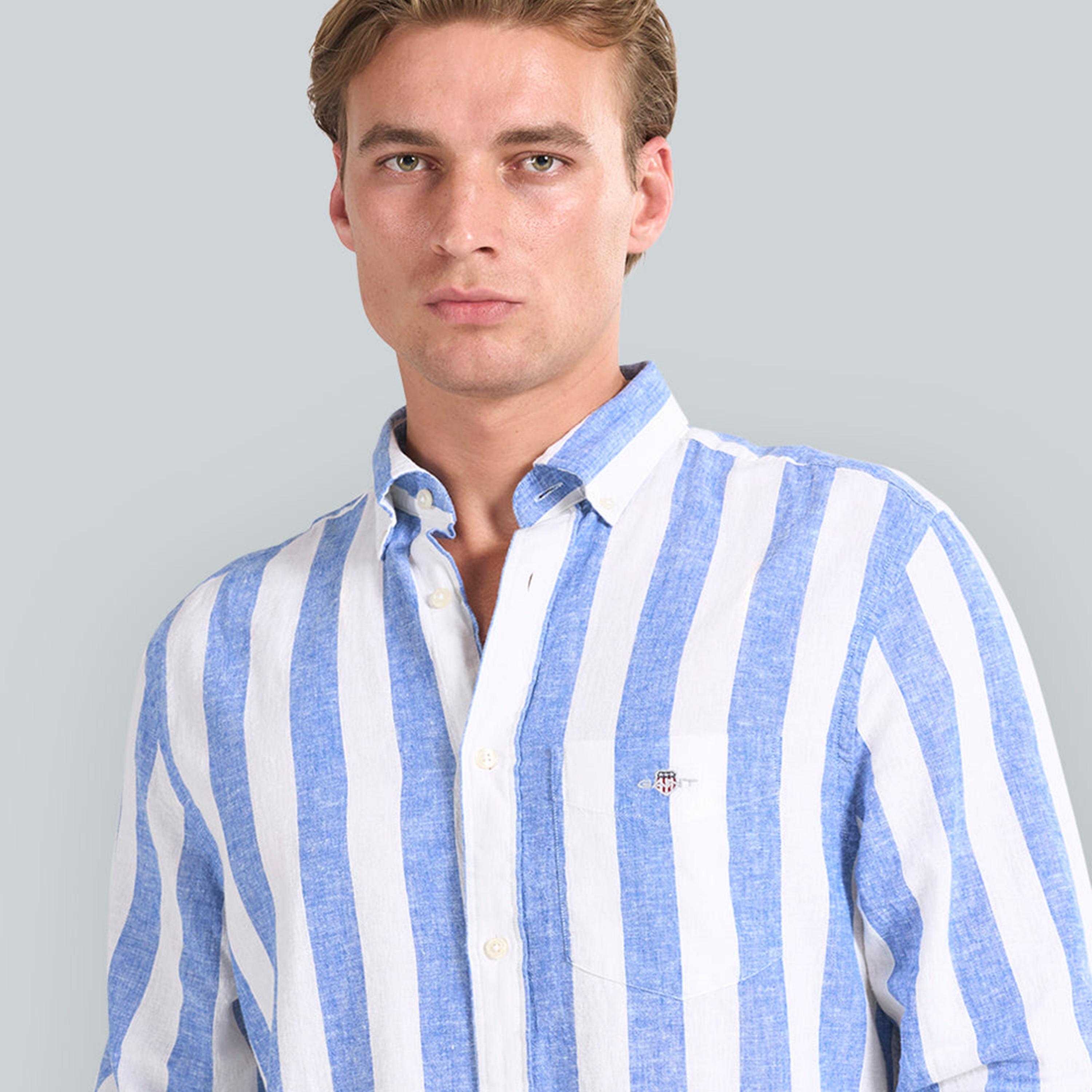 قميص رجالي مخطط من مزيج الكتان بقصة عادية وياقة وأزرار وأكمام طويلة من جانت-men-clothing-shirts-image-10