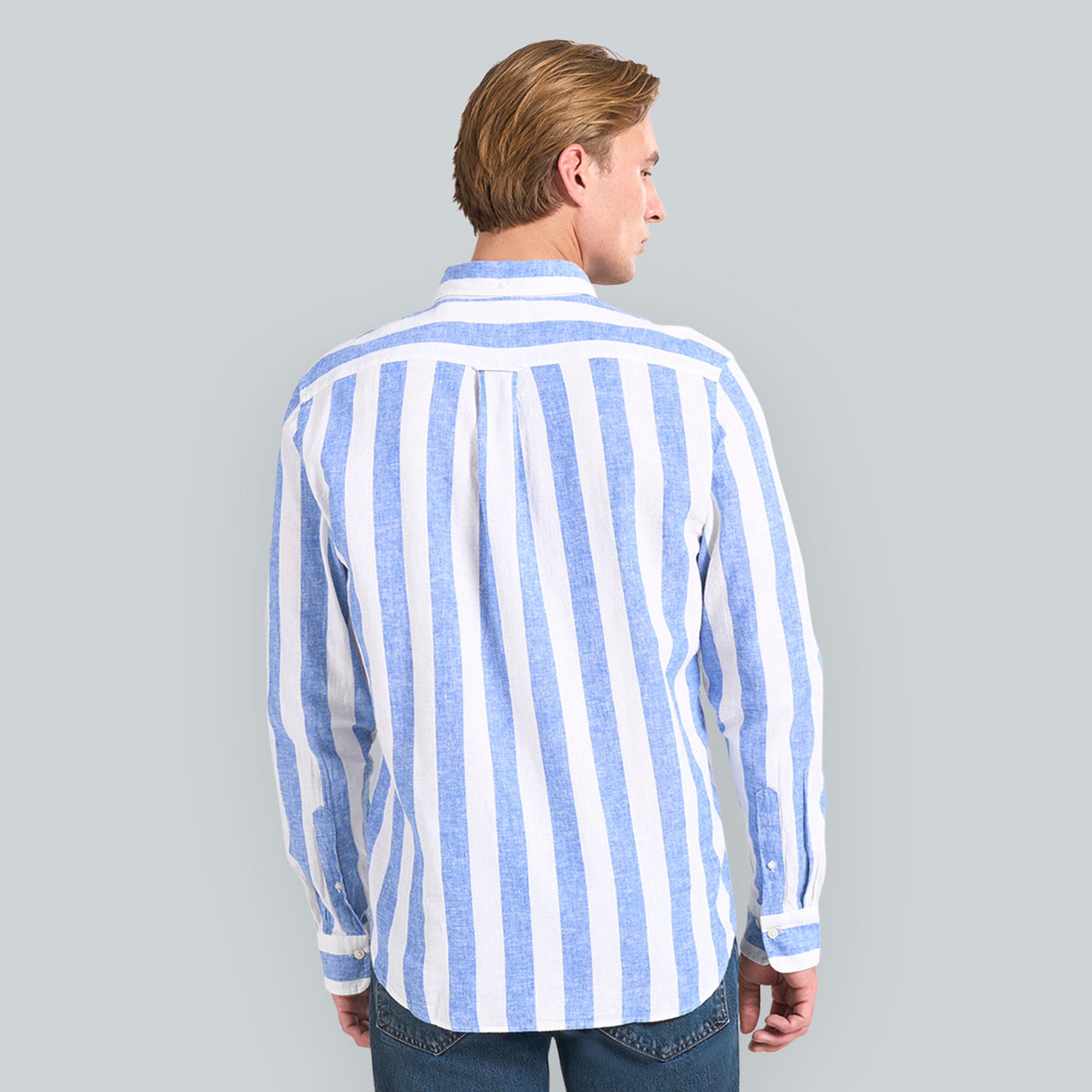 قميص رجالي مخطط من مزيج الكتان بقصة عادية وياقة وأزرار وأكمام طويلة من جانت-men-clothing-shirts-image-12