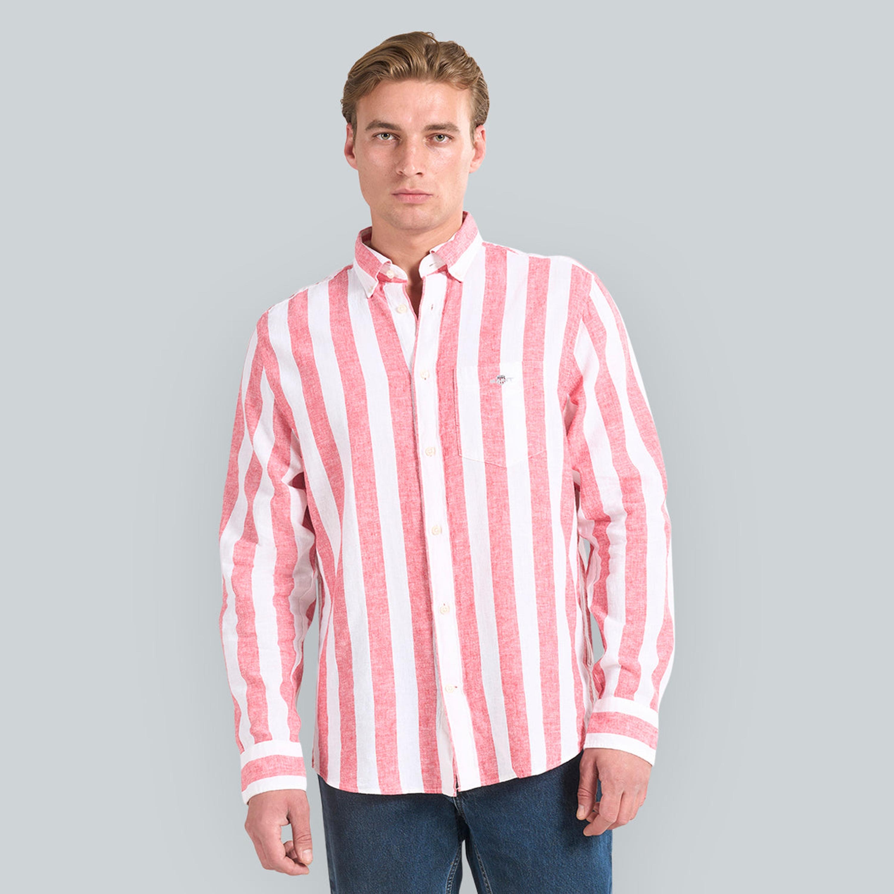 قميص رجالي مخطط من مزيج الكتان بقصة عادية وياقة وأزرار وأكمام طويلة من جانت-men-clothing-shirts-image-5