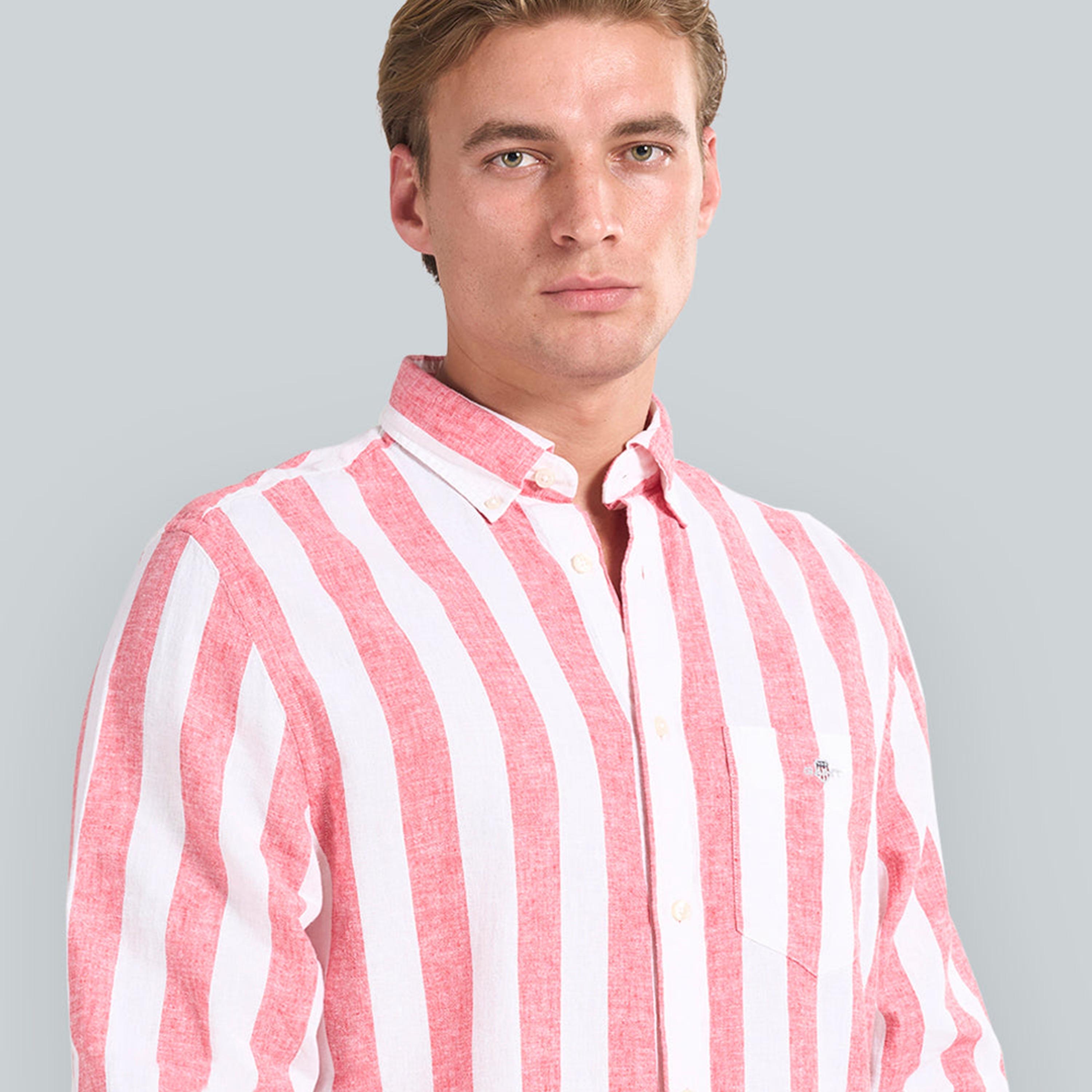 قميص رجالي مخطط من مزيج الكتان بقصة عادية وياقة وأزرار وأكمام طويلة من جانت-men-clothing-shirts-image-6