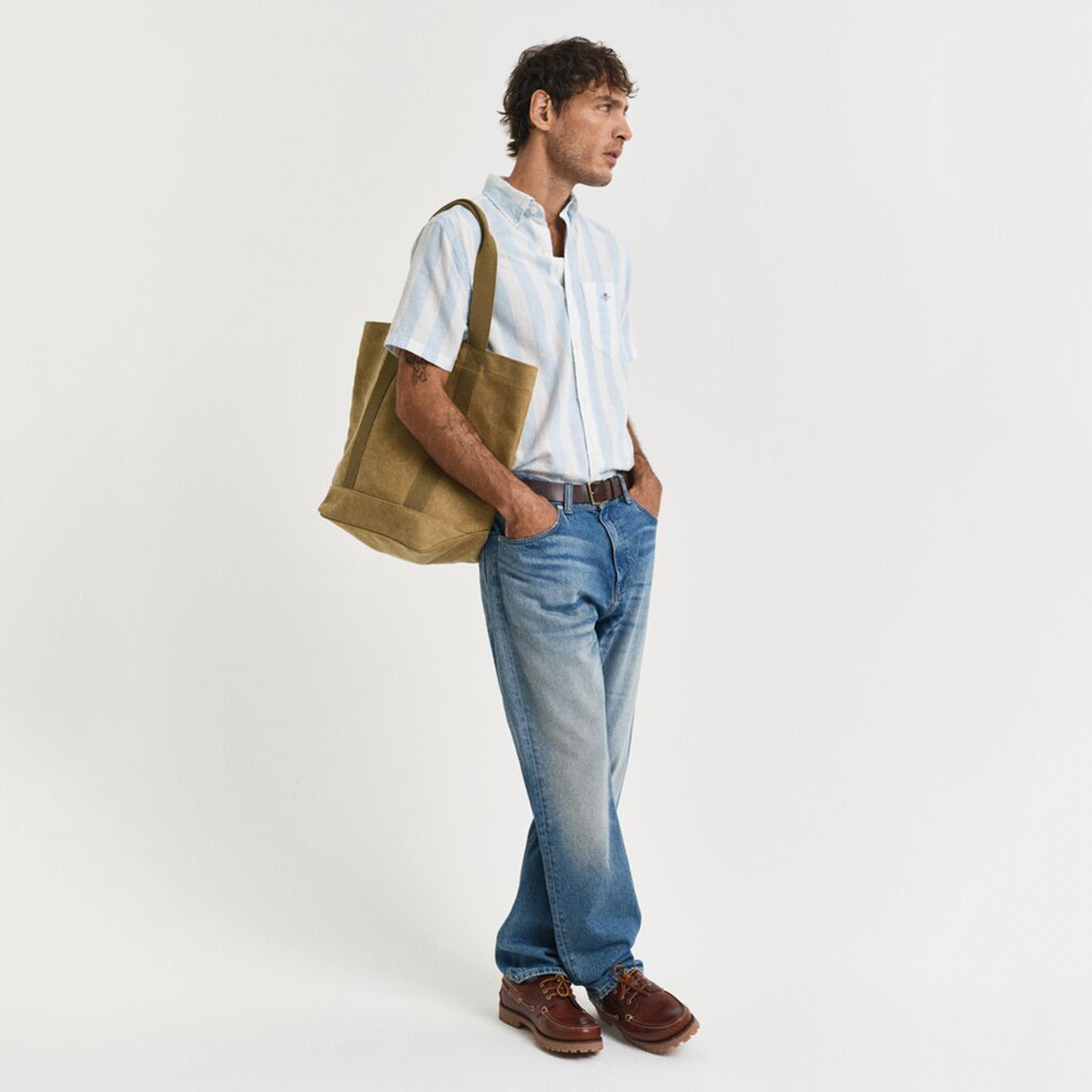 قميص رجالي مخطط من مزيج الكتان بقصة عادية وياقة وأزرار وأكمام قصيرة من جانت-men-clothing-shirts-image-7
