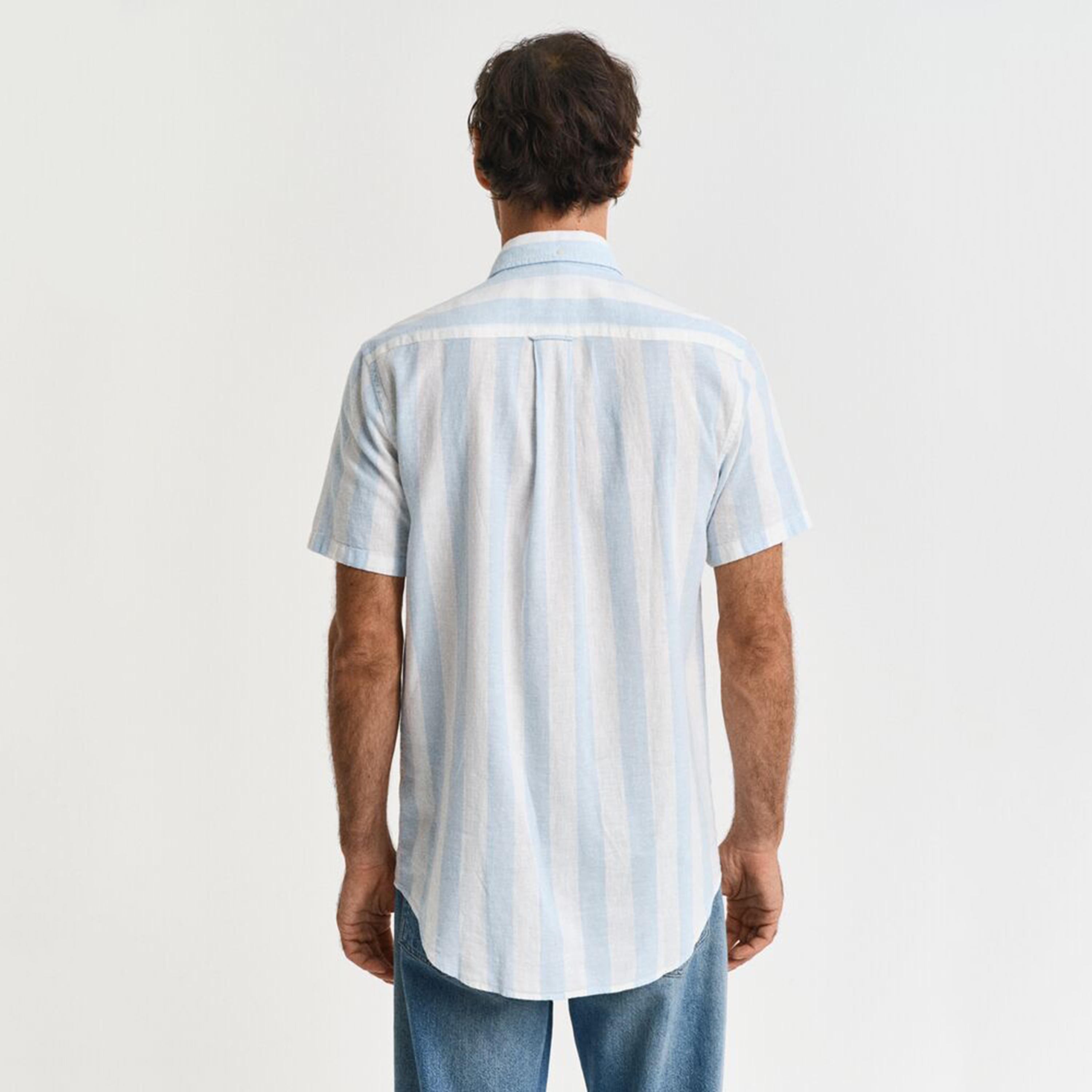 قميص رجالي مخطط من مزيج الكتان بقصة عادية وياقة وأزرار وأكمام قصيرة من جانت-men-clothing-shirts-image-8