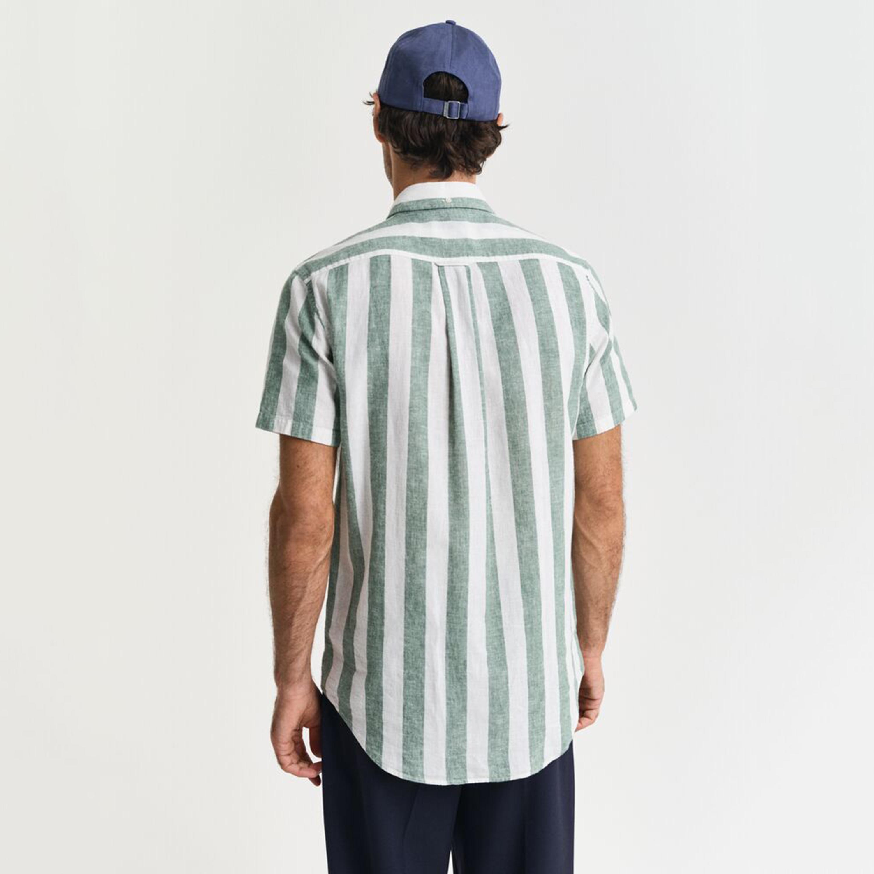 قميص رجالي مخطط من مزيج الكتان بقصة عادية وياقة وأزرار وأكمام قصيرة من جانت-men-clothing-shirts-image-4