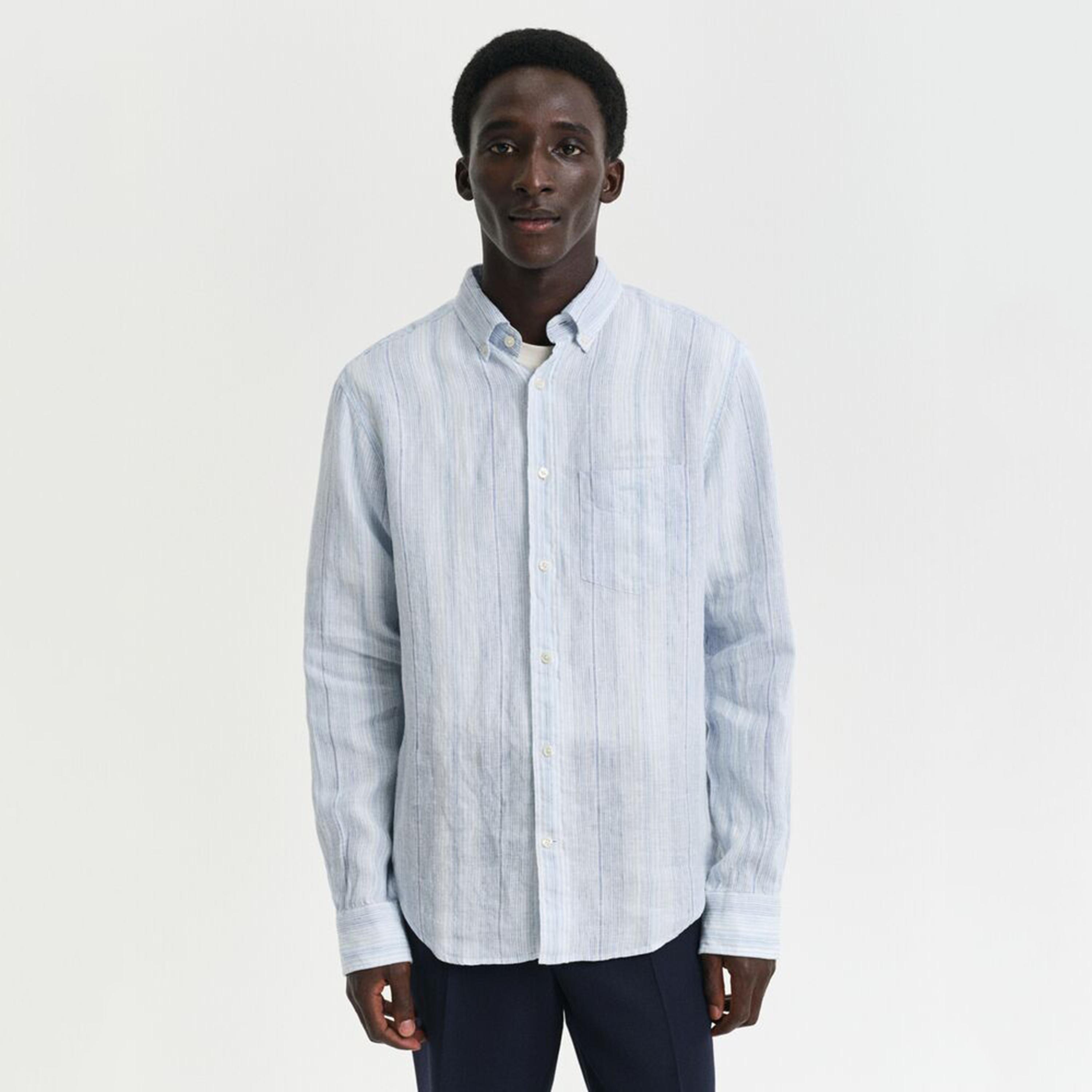 Gant Striped Regular Fit Long Sleeves Linen Button-Down Collar Men's Shirt-men-clothing-shirts-image-1