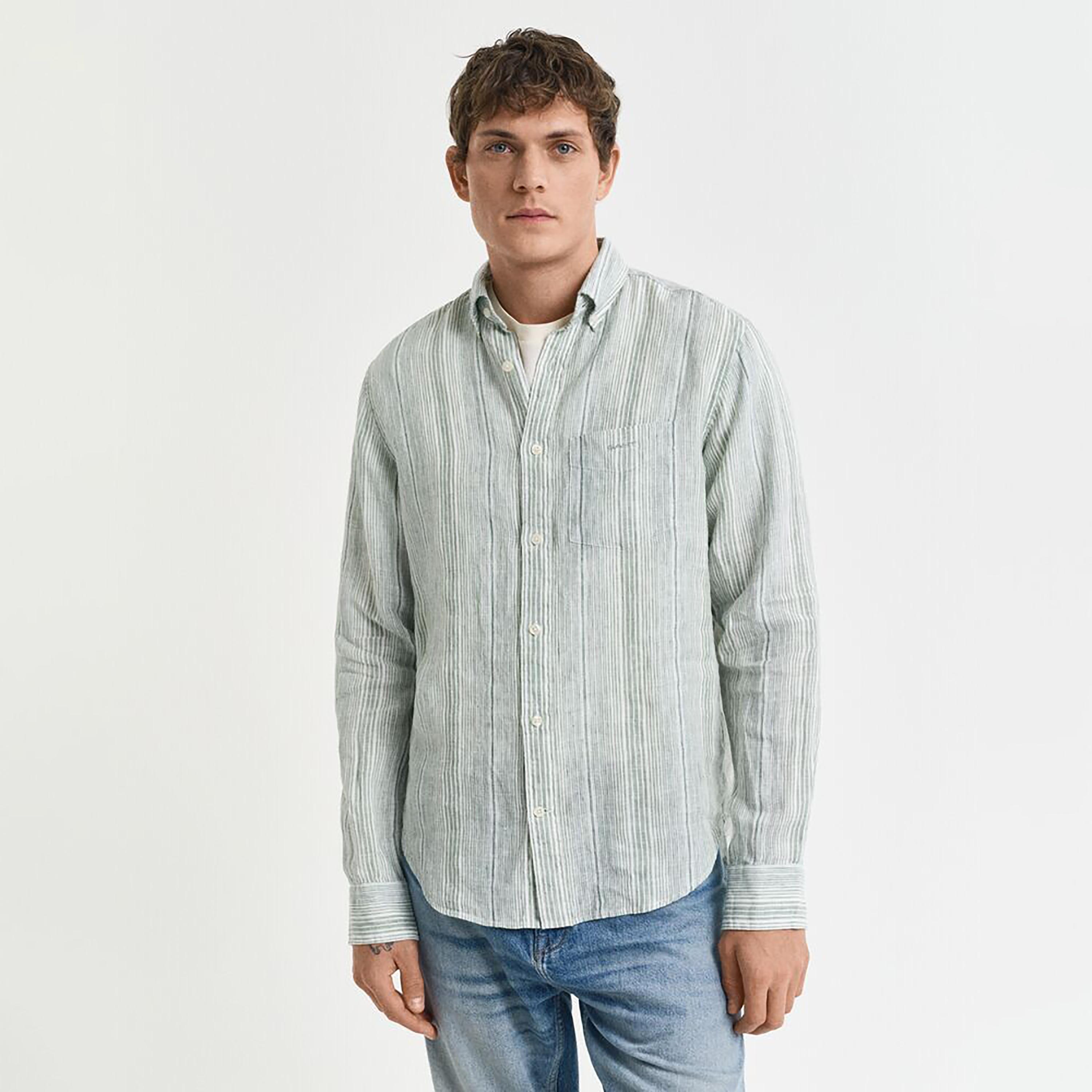 قميص رجالي مخطط بقصّة عادية وأزرار وأكمام طويلة من جانت-men-clothing-shirts-image-1