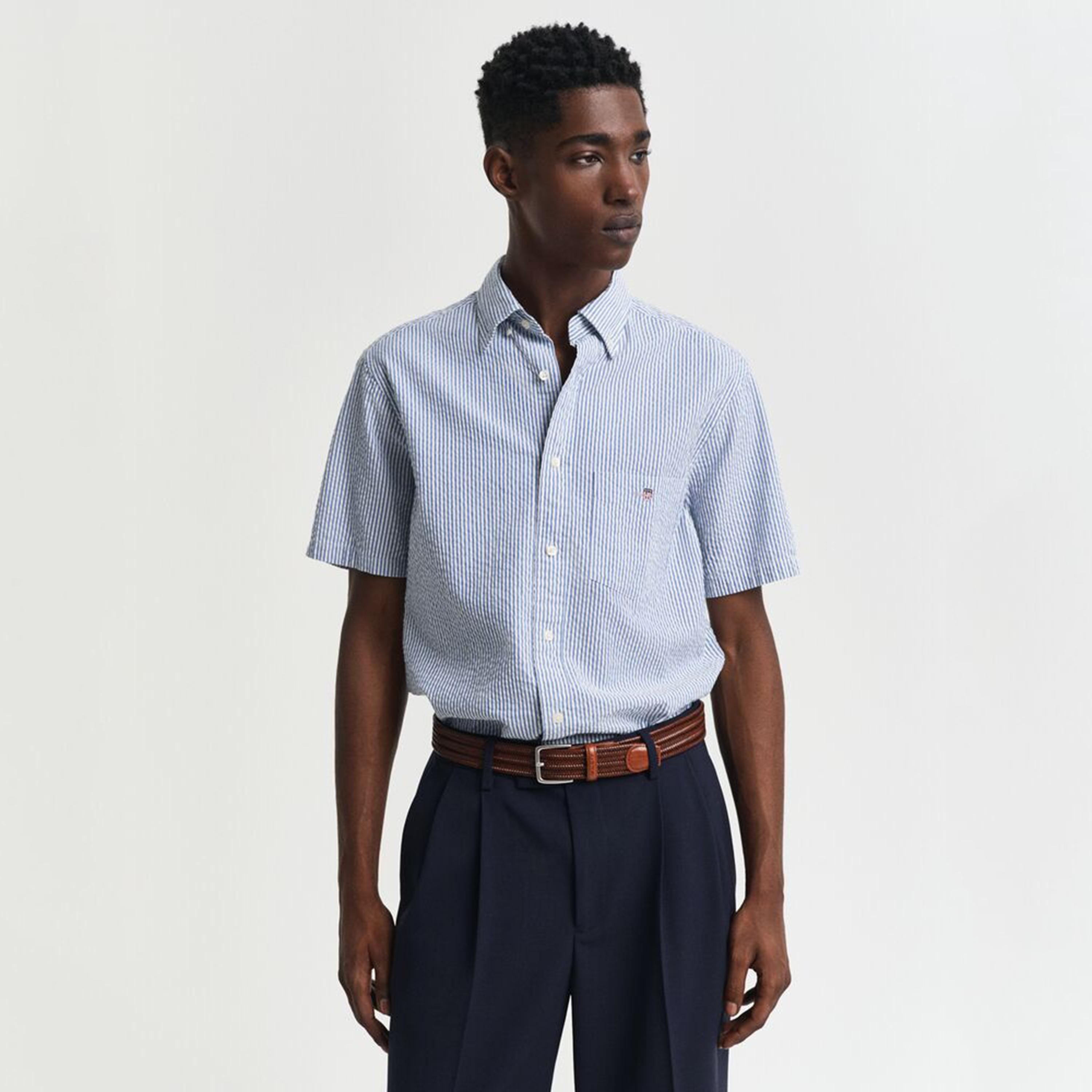 Gant Regular Fit Striped Button-Down Collar Short Sleeves Men's Shirt-men-clothing-shirts-image-1