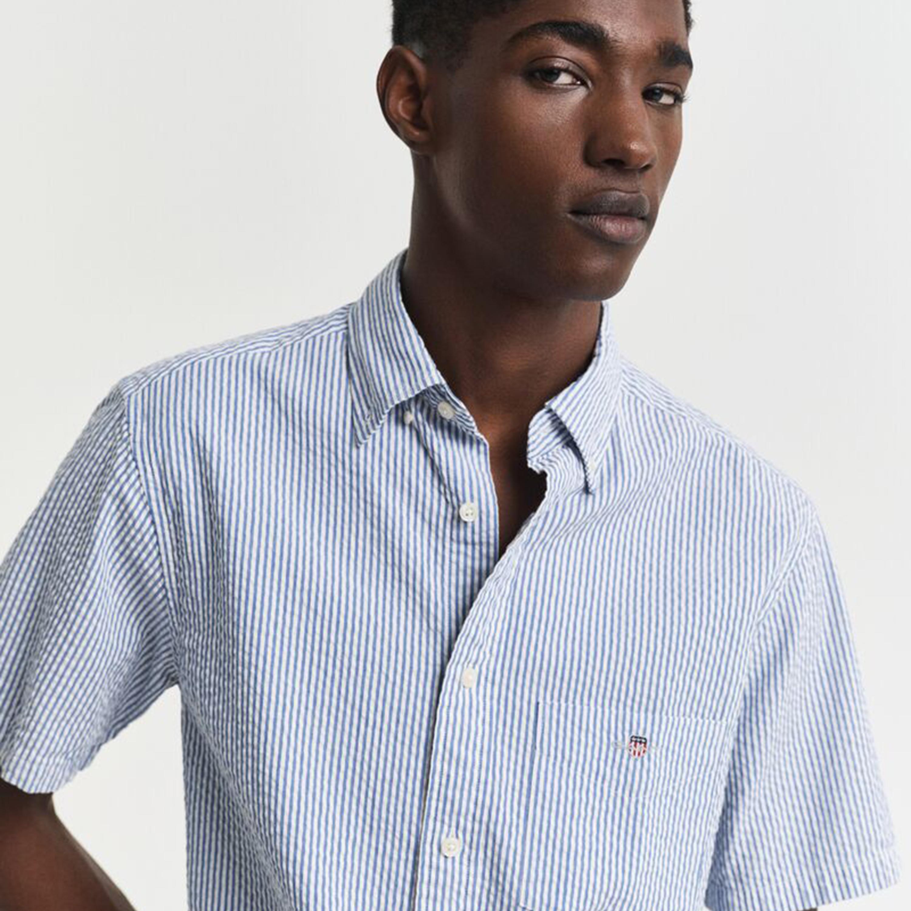 Gant Regular Fit Striped Button-Down Collar Short Sleeves Men's Shirt-men-clothing-shirts-image-2