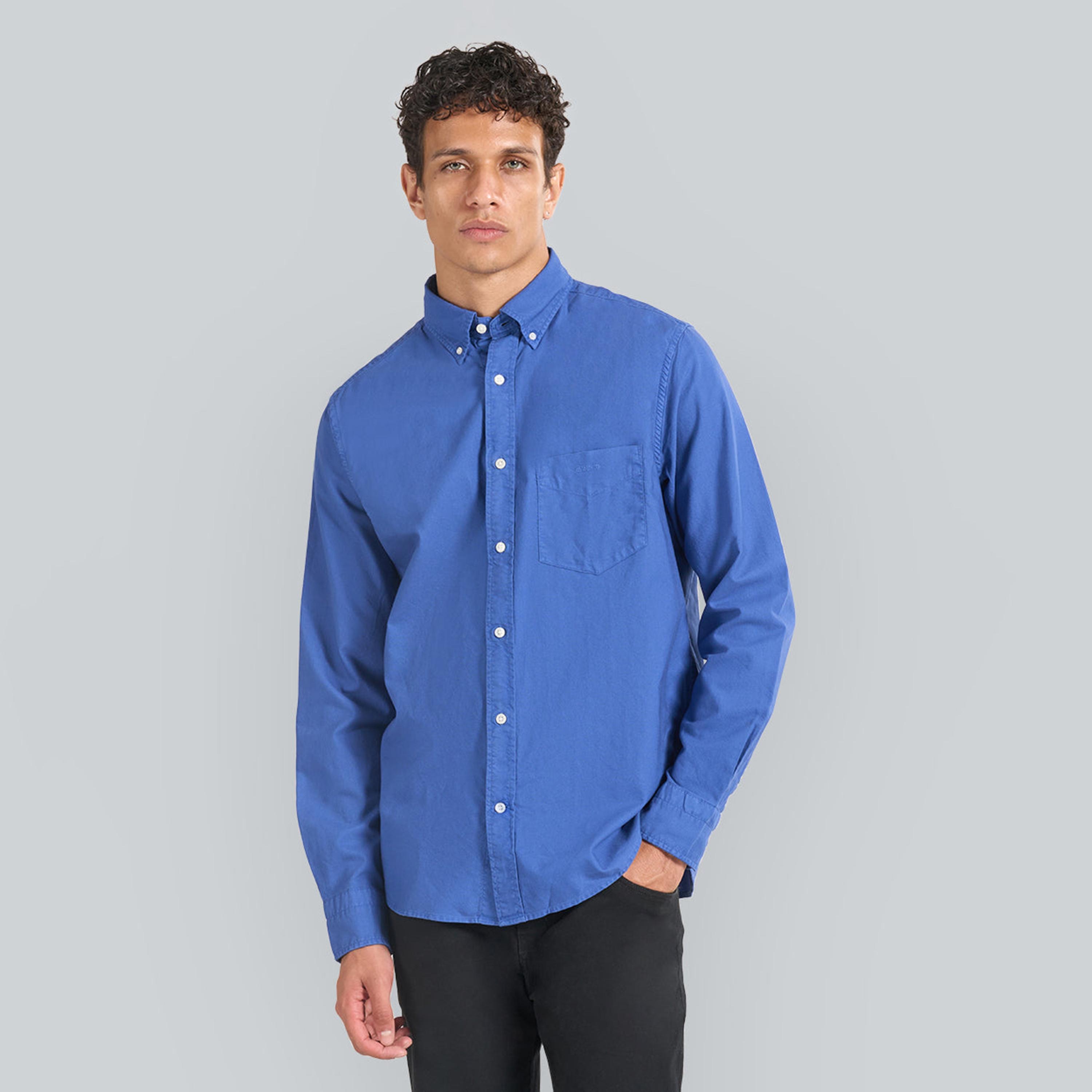 قميص رجالي بقصة عادية بياقة بأزرار سفلية سادة وأكمام طويلة من جانت.-men-clothing-shirts-image-1