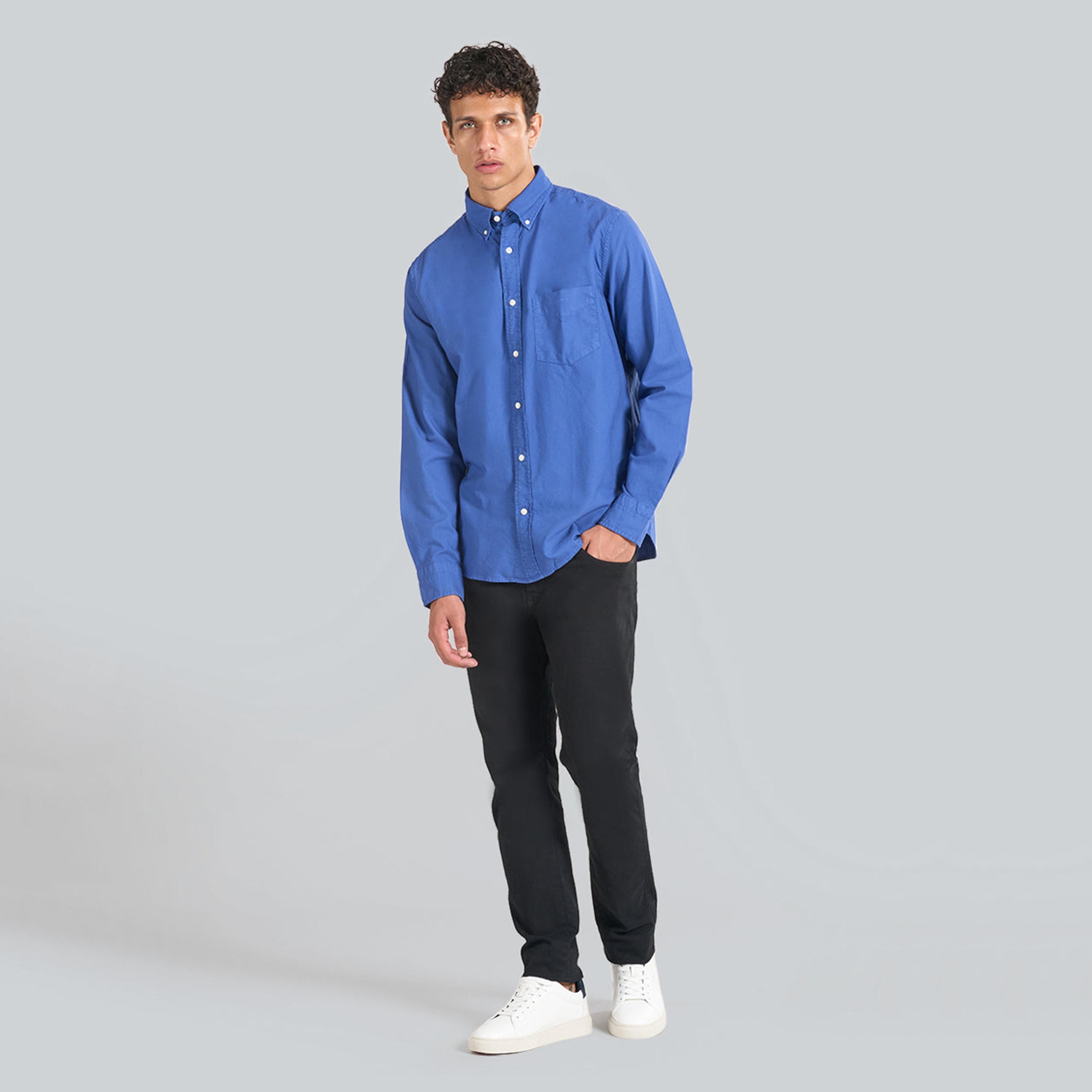 قميص رجالي بقصة عادية بياقة بأزرار سفلية سادة وأكمام طويلة من جانت.-men-clothing-shirts-image-3