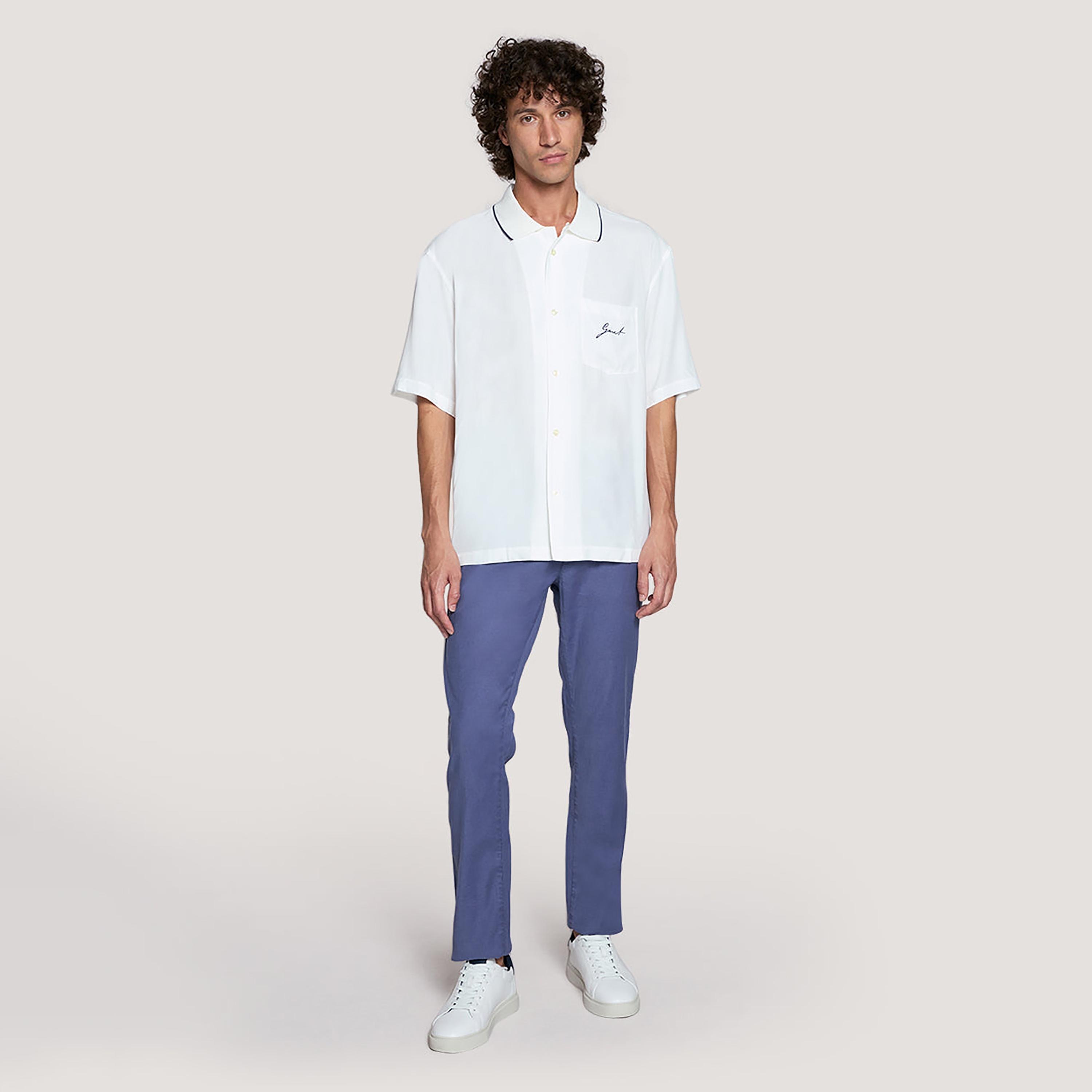 Gant Plain Relaxed Fit Short Sleeves Button-Down Collar Men's Shirt-men-clothing-shirts-image-2