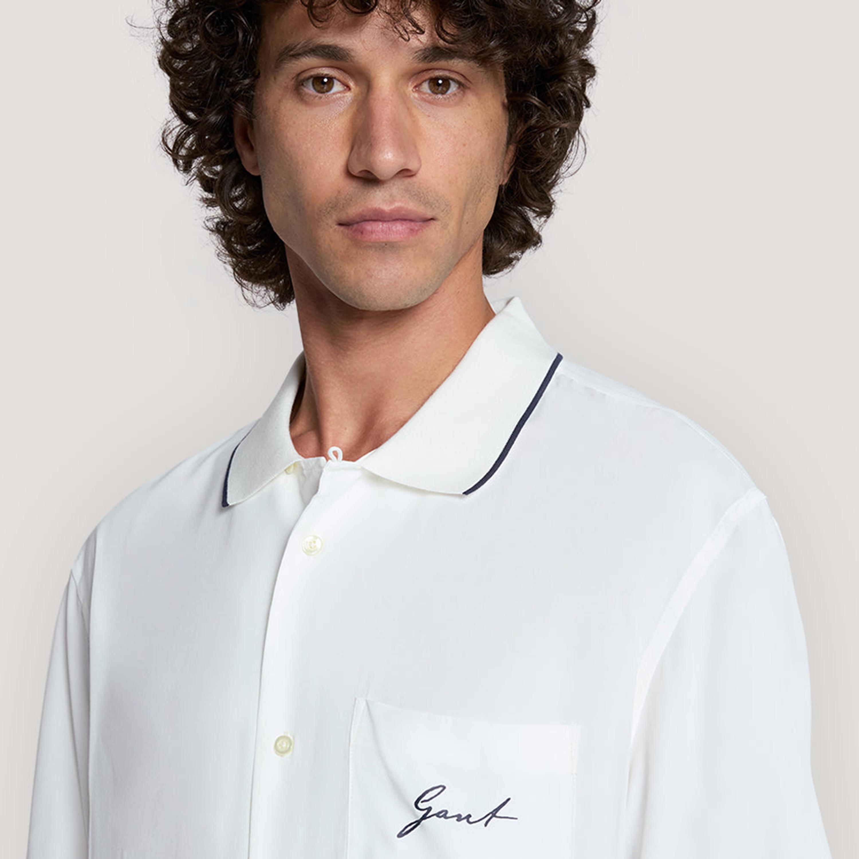 Gant Plain Relaxed Fit Short Sleeves Button-Down Collar Men's Shirt-men-clothing-shirts-image-3