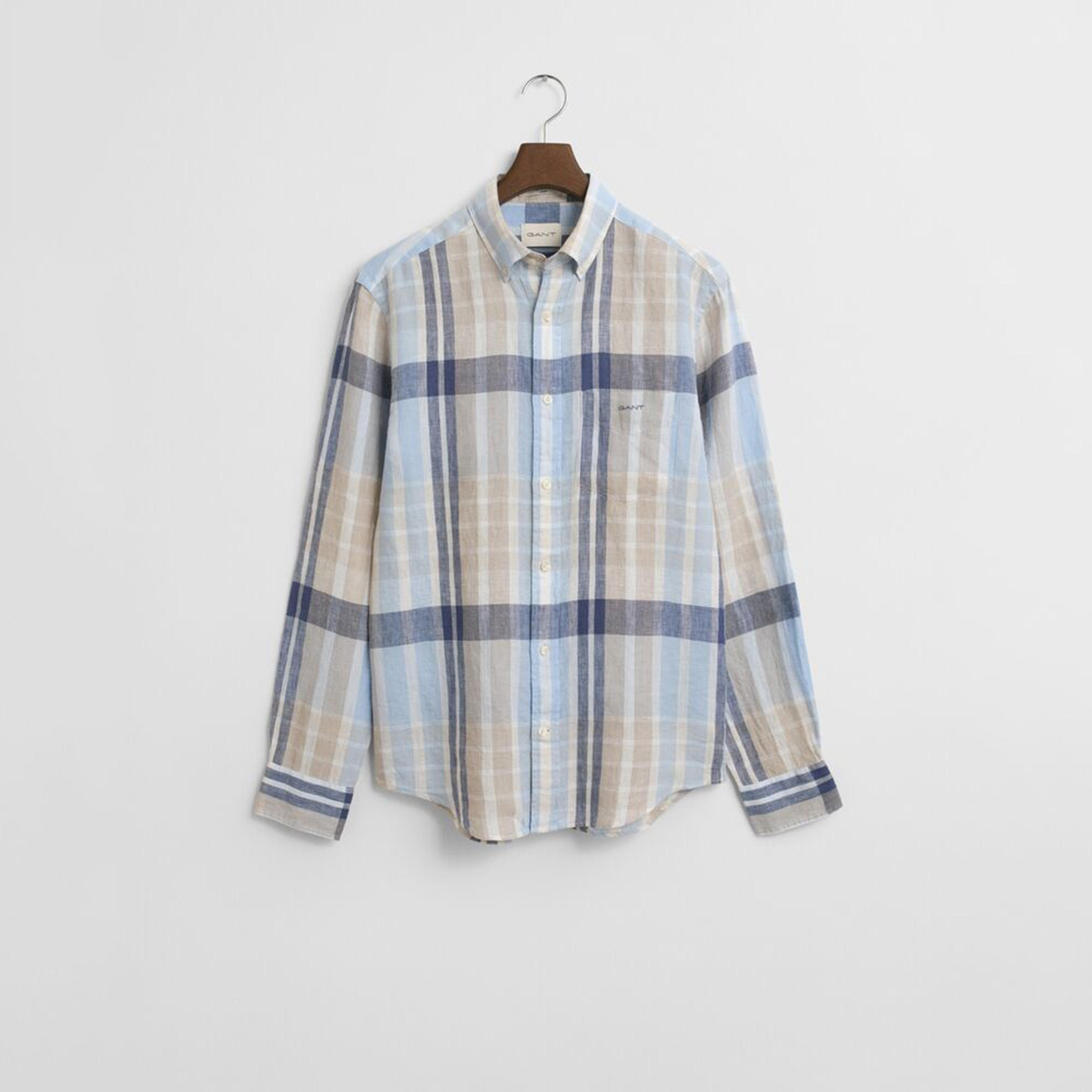 قميص رجالي كاروهات من الكتان بقصة عادية وياقة وأزرار وأكمام طويلة من جانت-men-clothing-shirts-image-1