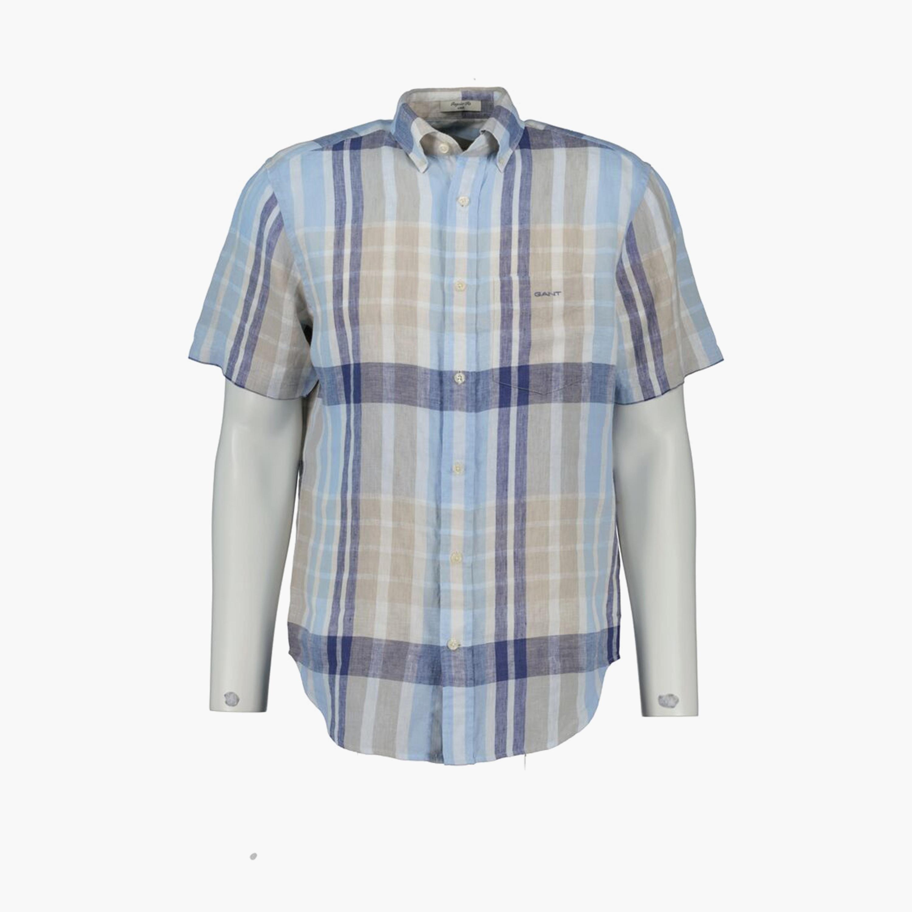 قميص رجالي كاروهات من الكتان بقصة عادية وياقة وأزرار وأكمام قصيرة من جانت-men-clothing-shirts-image-3