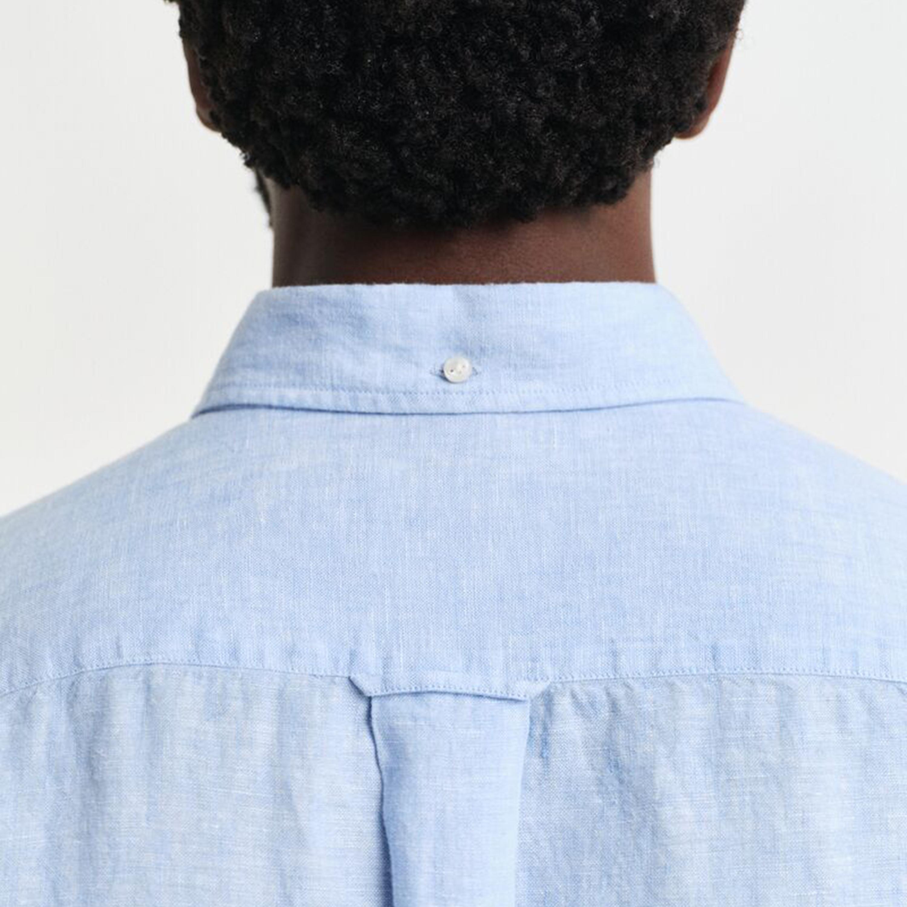 Gant Regular Fit Plain Button-Down Collar Long Sleeves Men's Linen Shirt-men-clothing-shirts-image-9