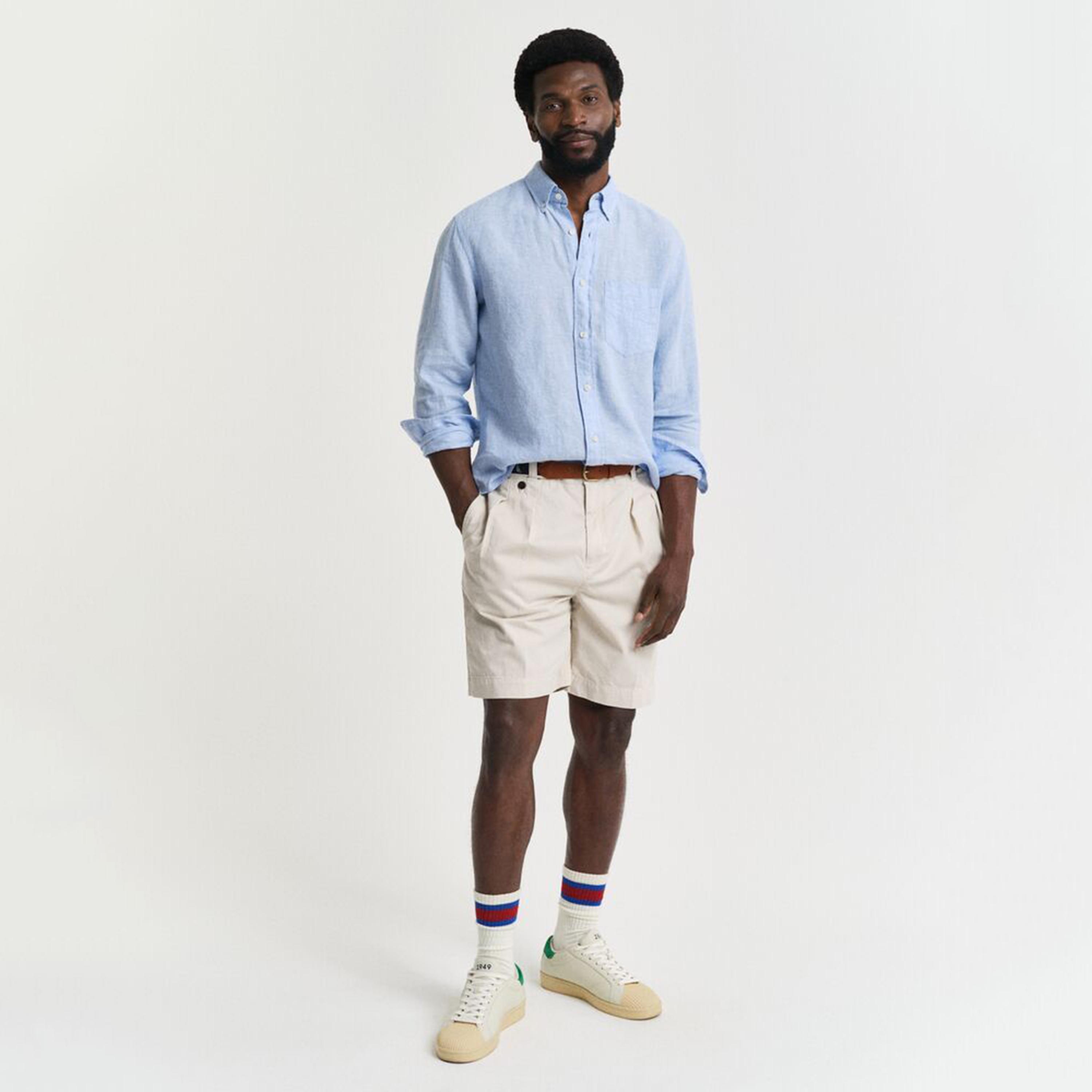 Gant Regular Fit Plain Button-Down Collar Long Sleeves Men's Linen Shirt-men-clothing-shirts-image-10