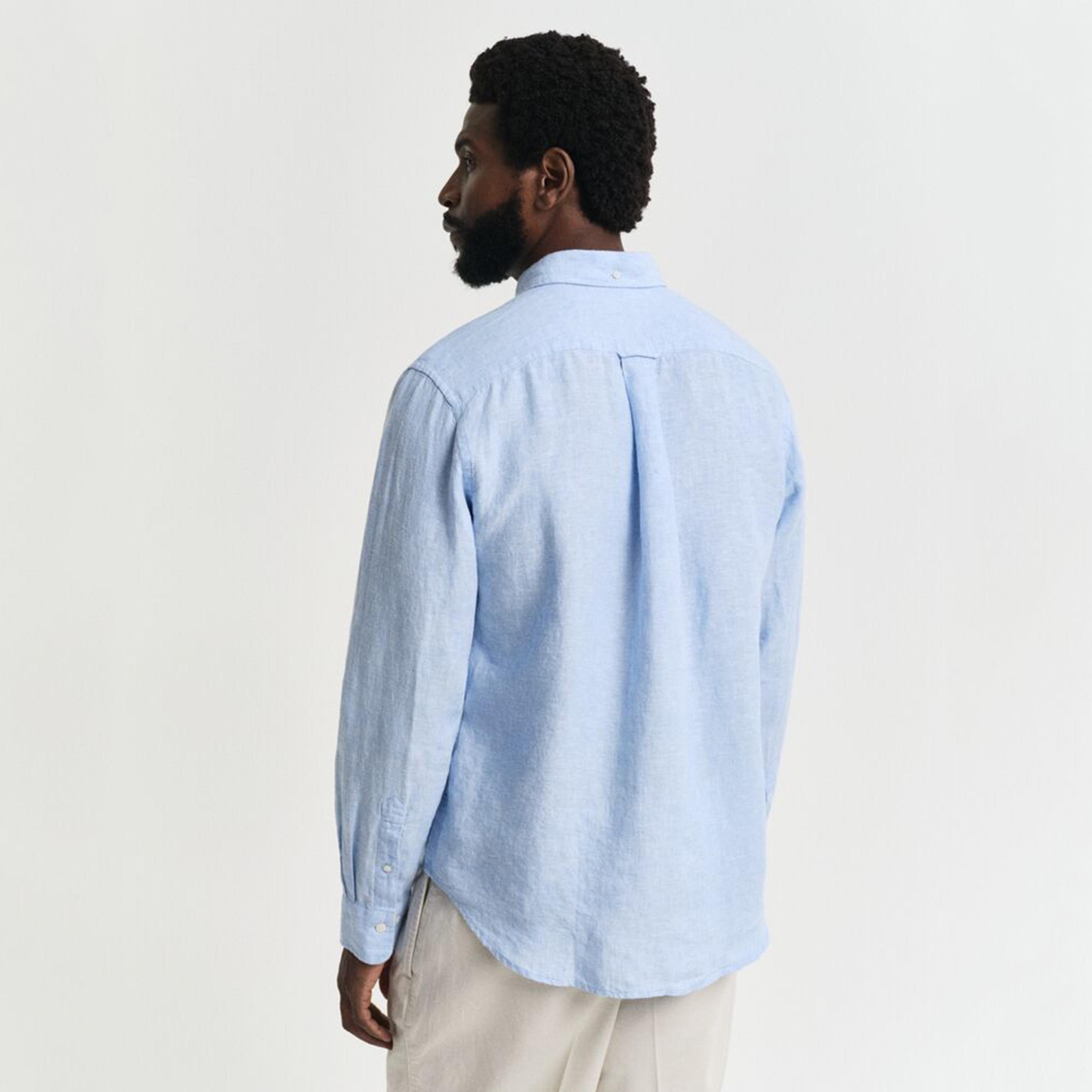 Gant Regular Fit Plain Button-Down Collar Long Sleeves Men's Linen Shirt-men-clothing-shirts-image-11