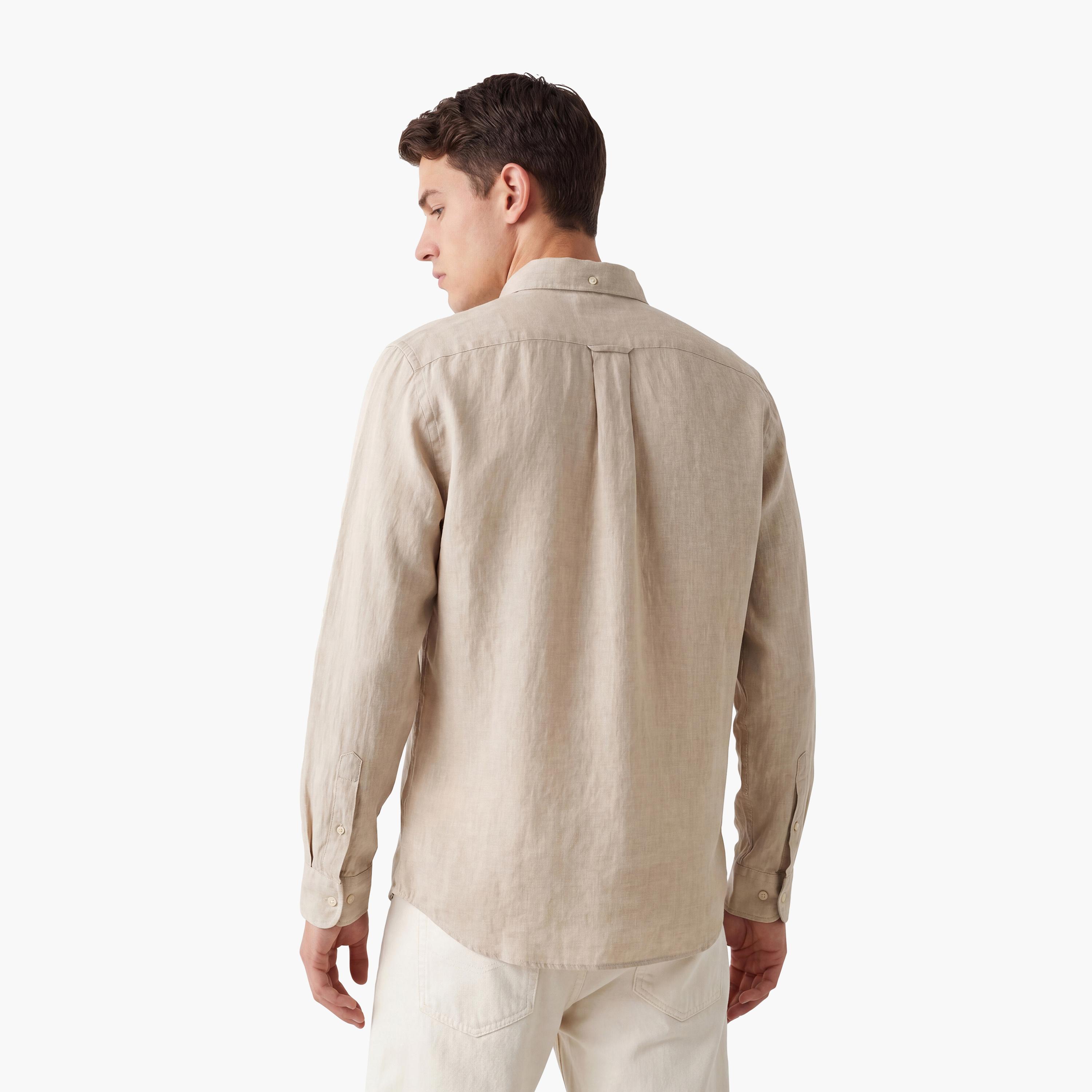 Gant Regular Fit Plain Button-Down Collar Long Sleeves Men's Linen Shirt-men-clothing-shirts-image-5