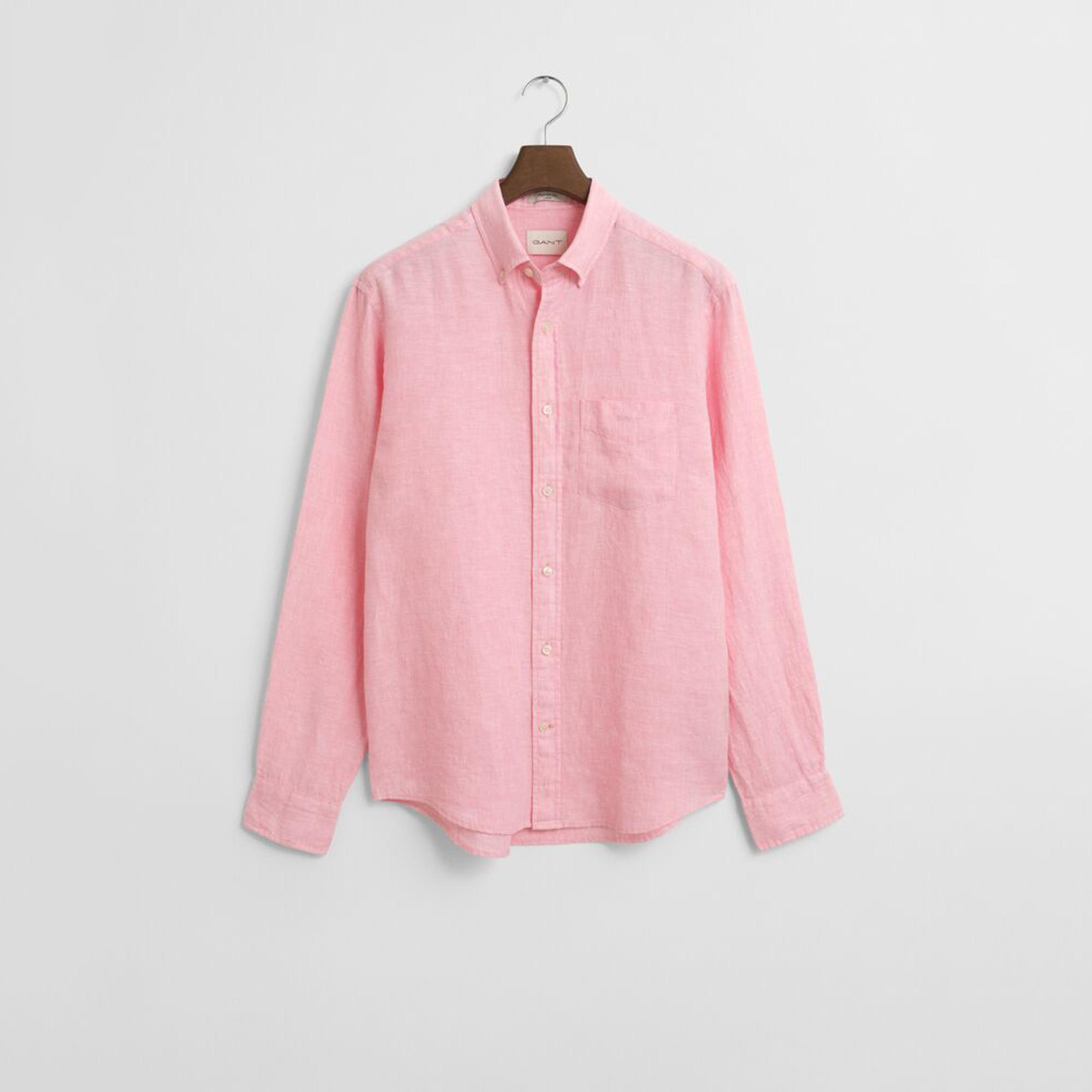 Gant Regular Fit Plain Button-Down Collar Long Sleeves Men's Linen Shirt-men-clothing-shirts-image-12