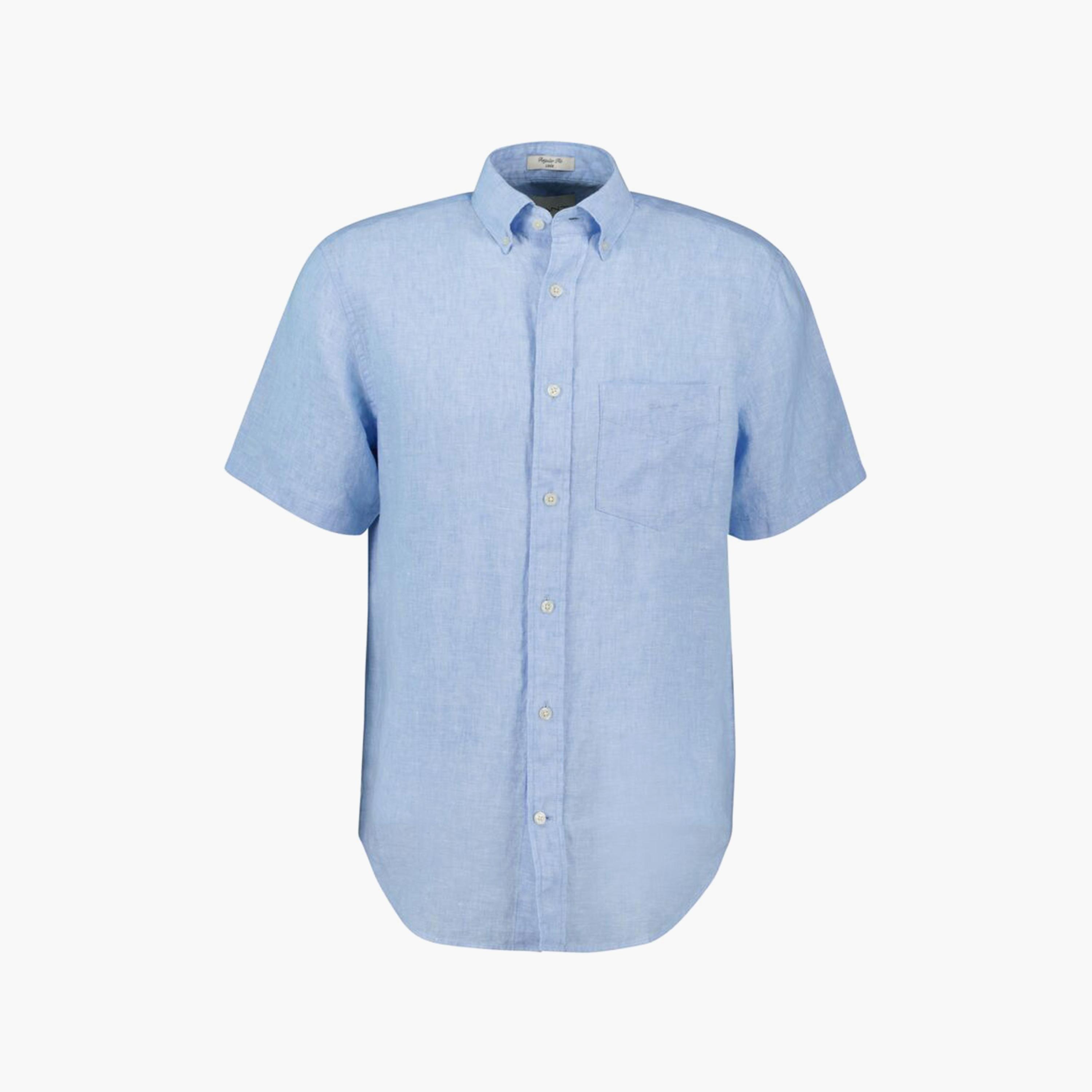 قميص رجالي من الكتان السادة بقصة عادية وياقة وأزرار وأكمام قصيرة من جانت-men-clothing-shirts-image-3